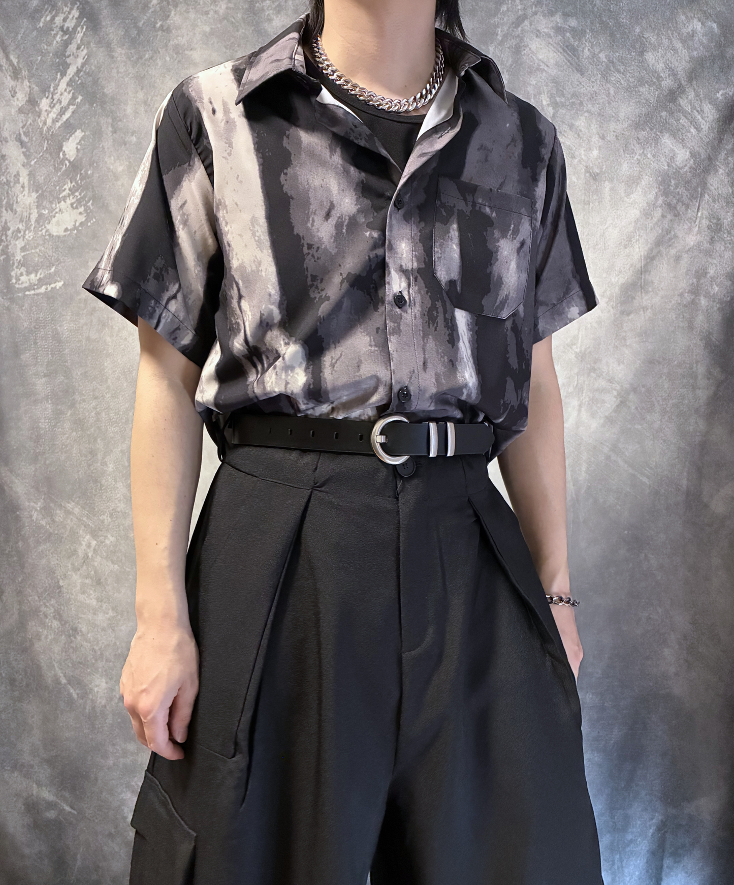 Ink painting style splicing design shirt EN2143