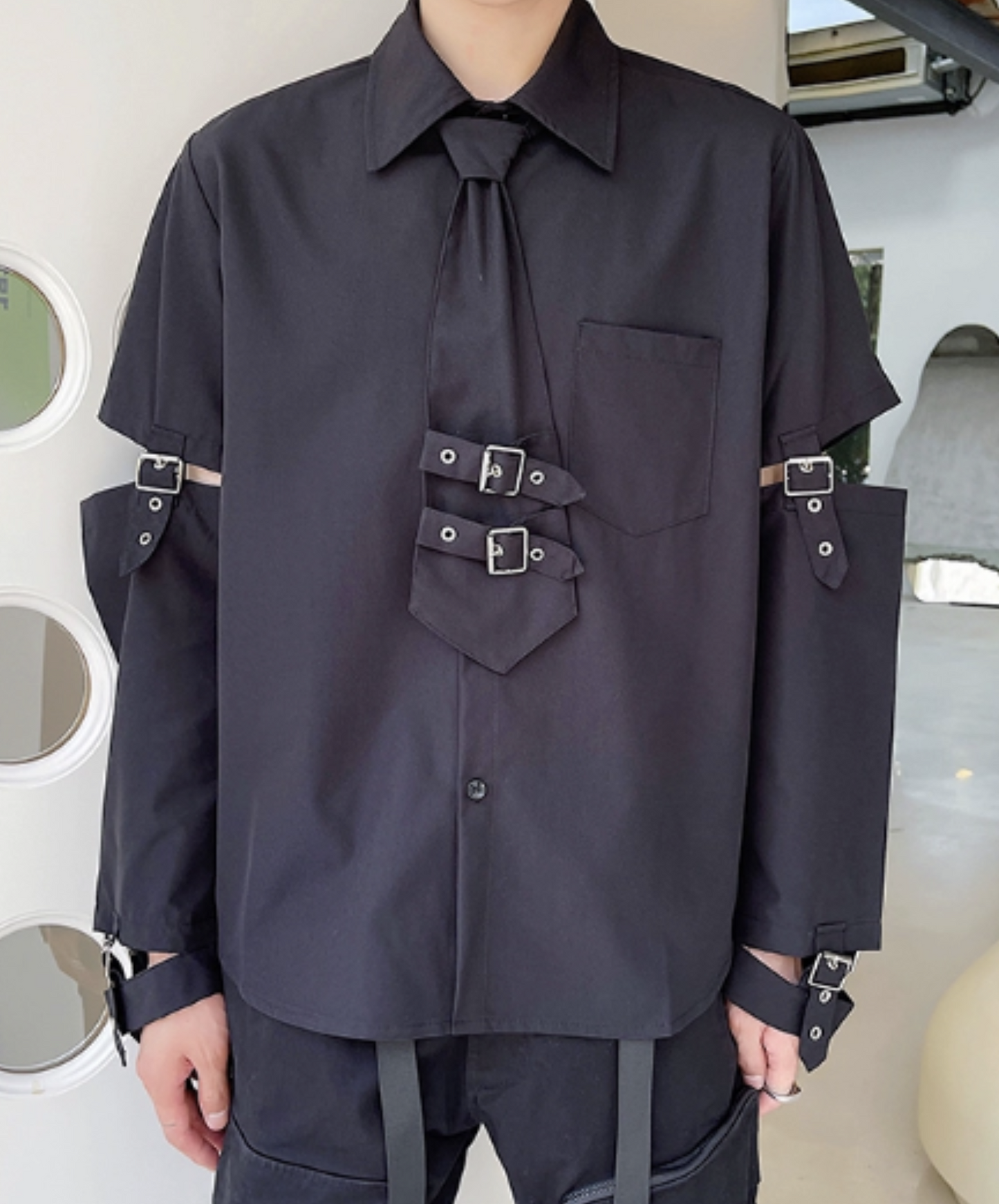 dark buckle decoration shirt EN1052