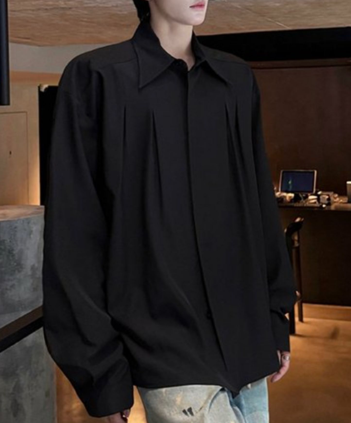 retro pleated drape shirt EN2310