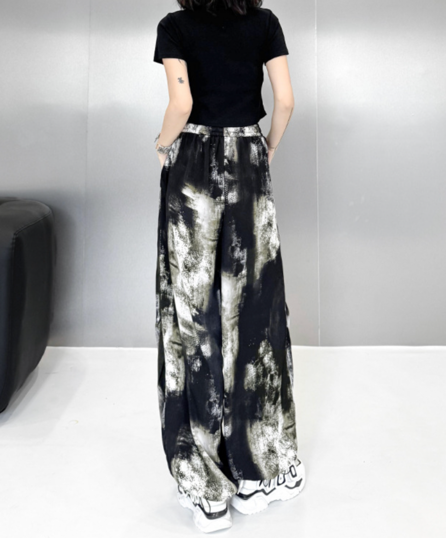 dark splicing drawstring pants EN2337