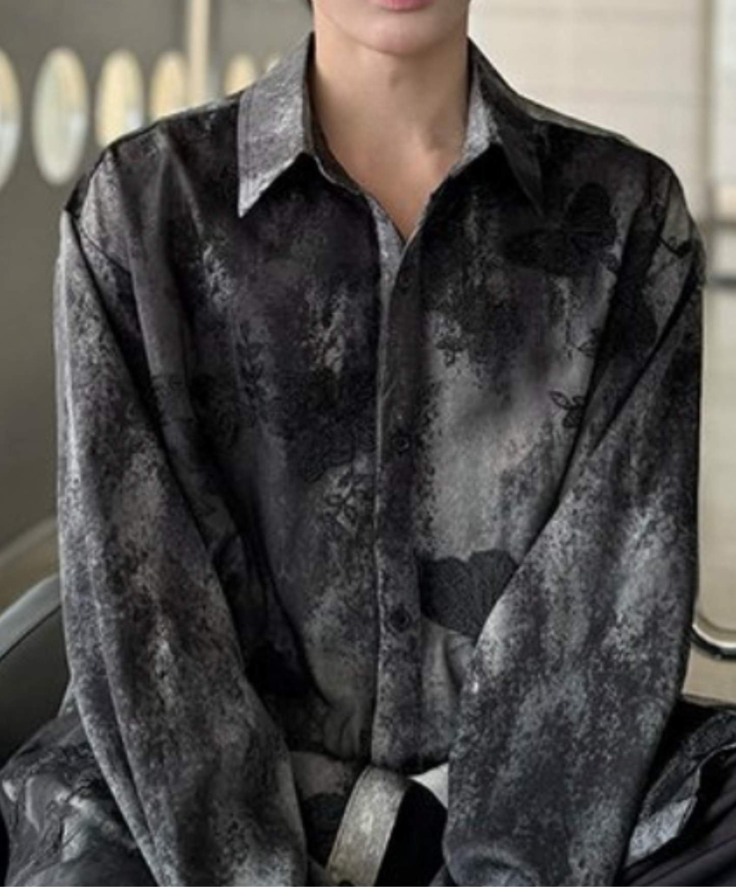dark lace with 3d butterfly embroidery shirt EN2325