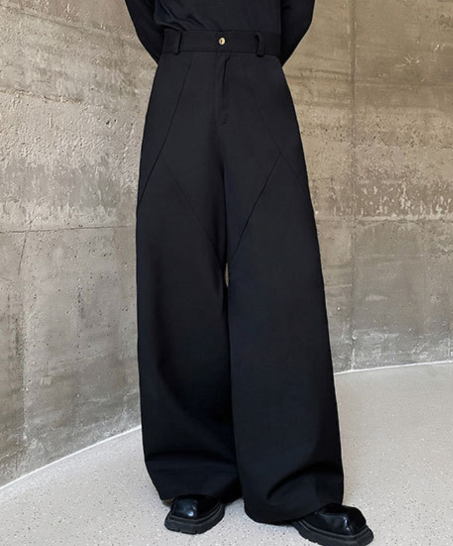 pleated stitch design straight wide pants EN1402