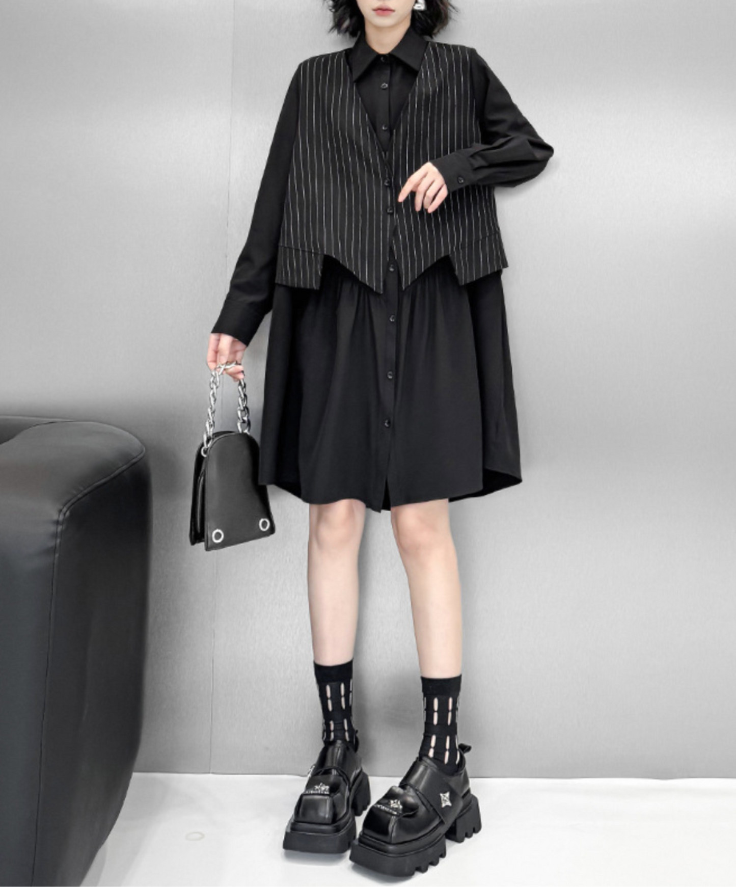 fake layered stripes long shirt EN2329