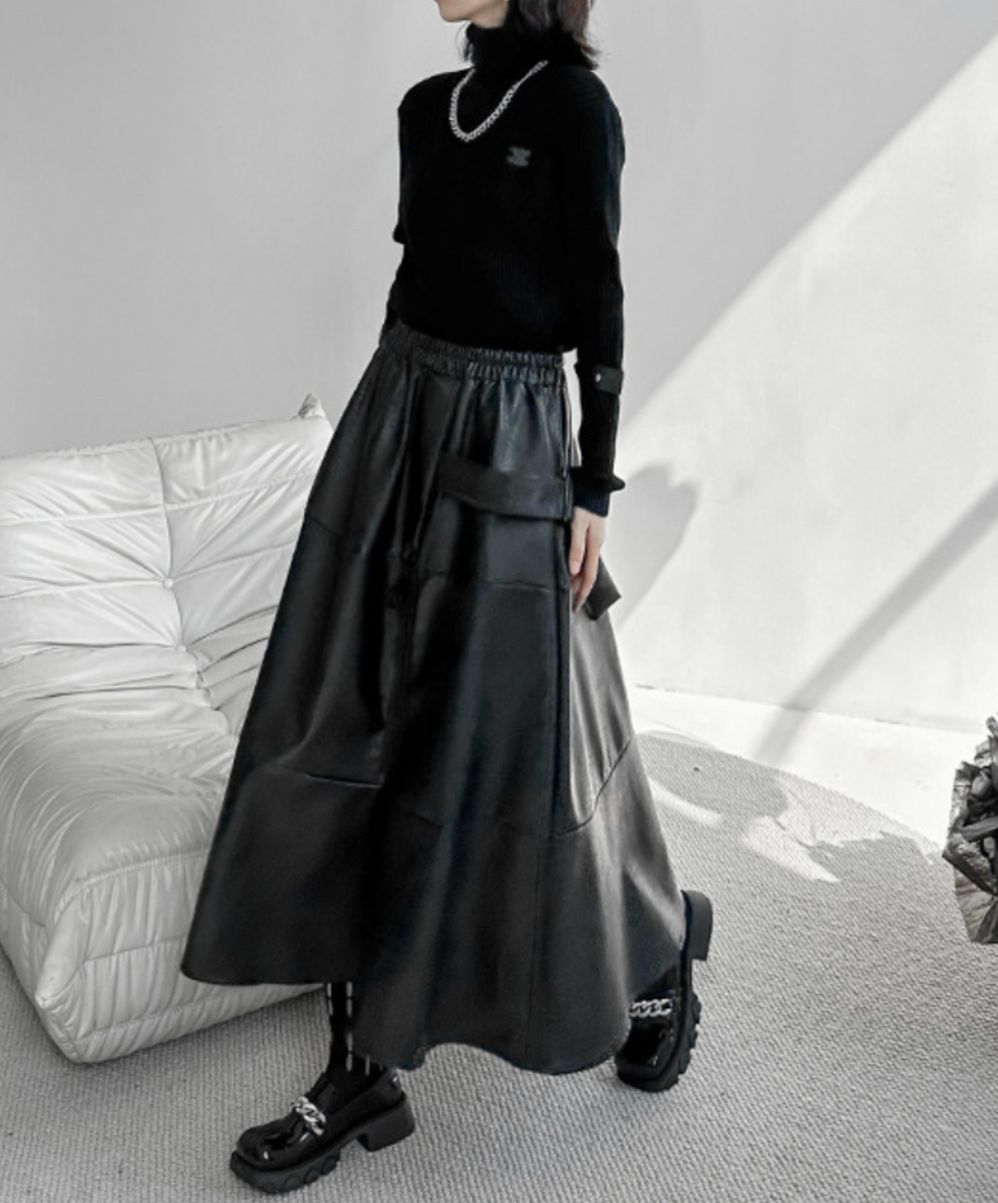 retro design hard pu leather skirt EN2342