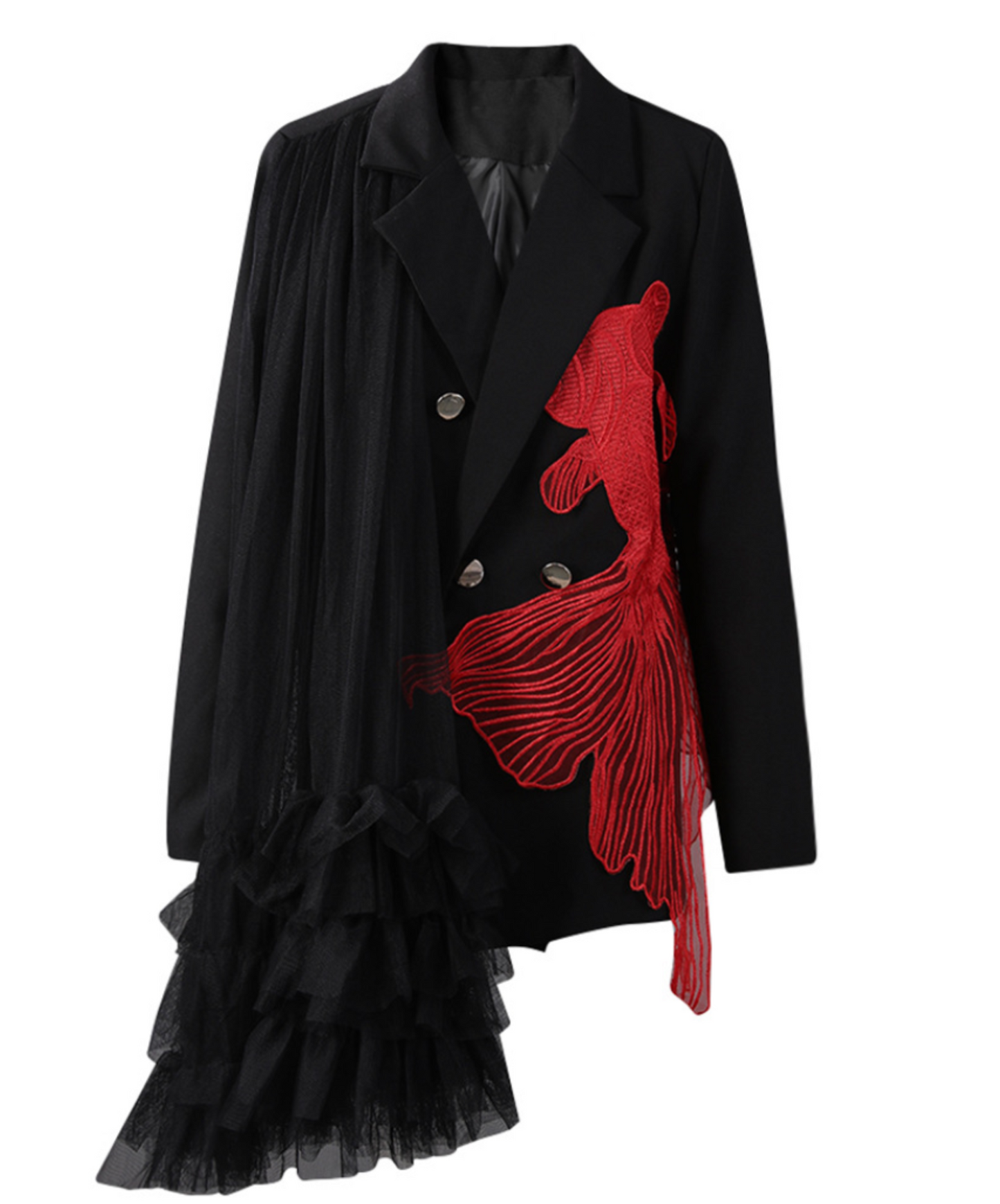 deep red goldfish motif jacket EN2333