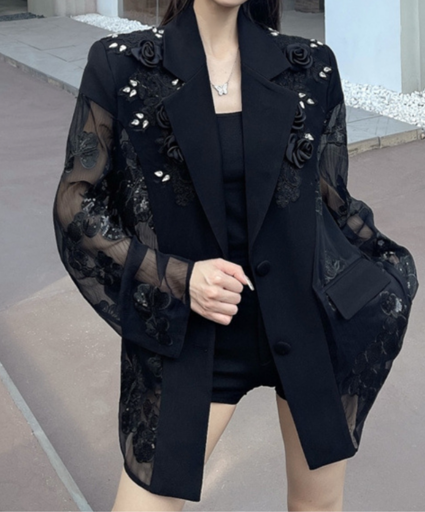 diamond embroidery flower stitch jacket EN2226