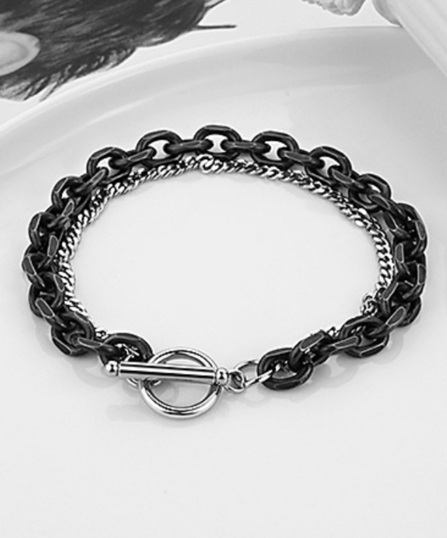 black & silver 2 types chain bracelet EN1595
