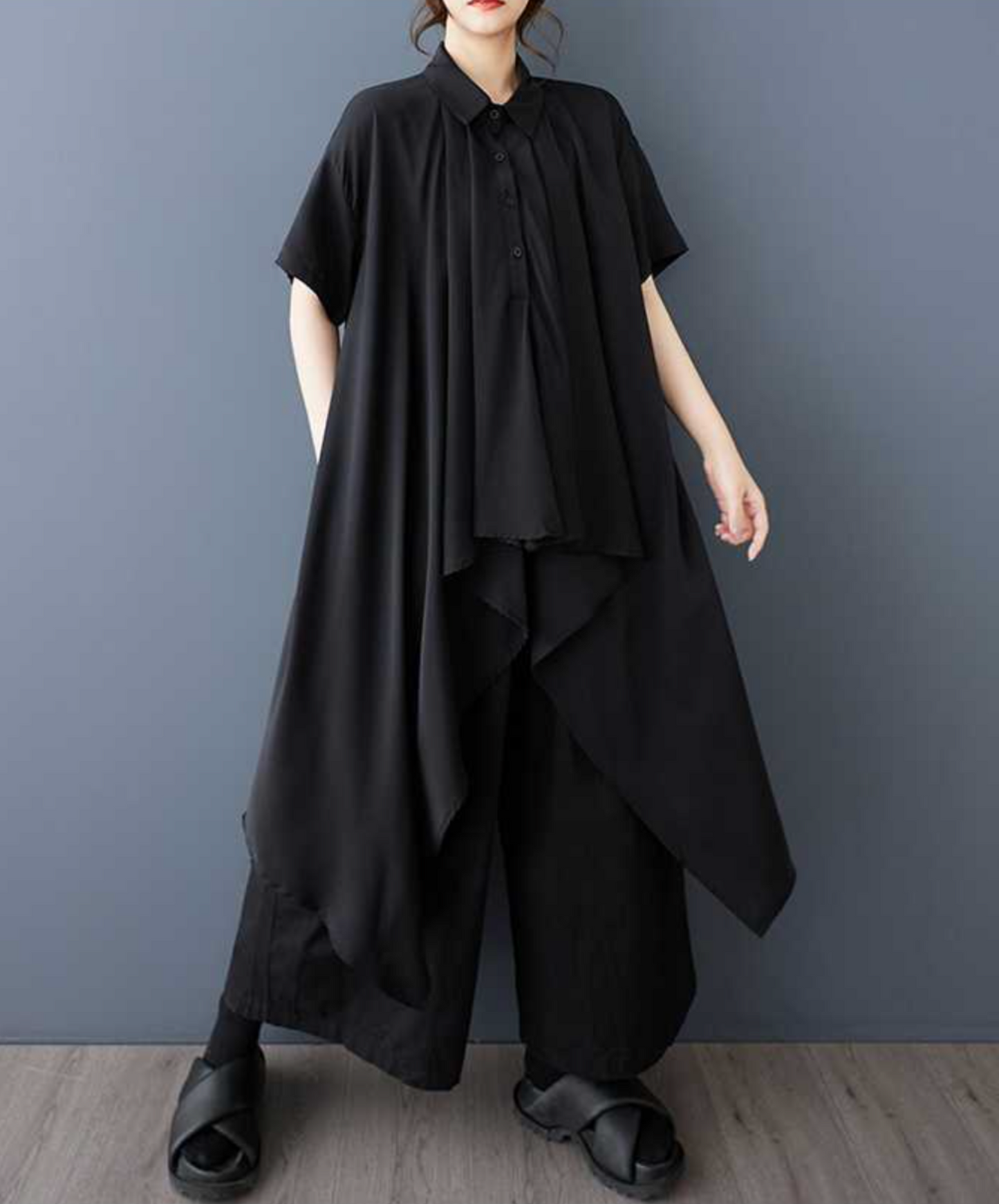 tucked chiffon drape long shirt EN2274