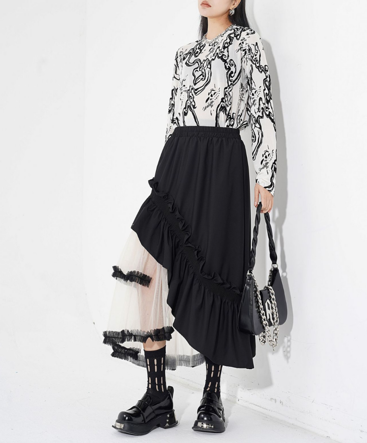 mixed material irregular design skirt EN2284