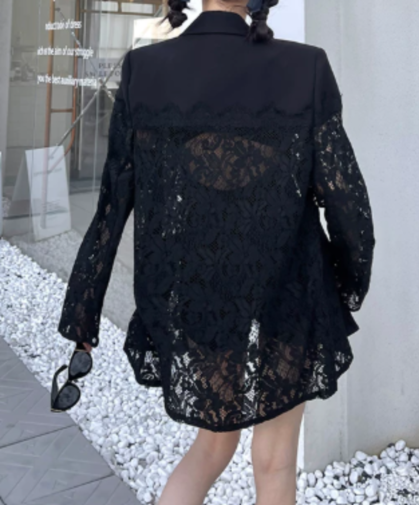 dark lace-panelled openwork design jacket EN3139