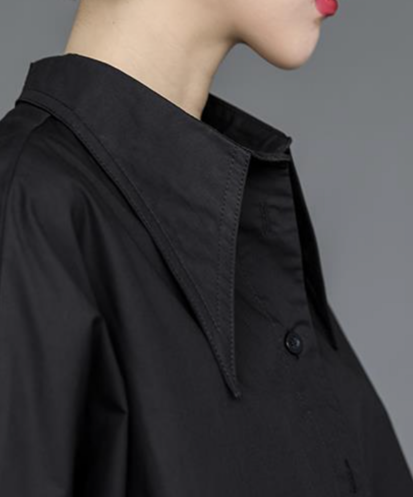 dark asymmetric tuck drape shirt EN2141