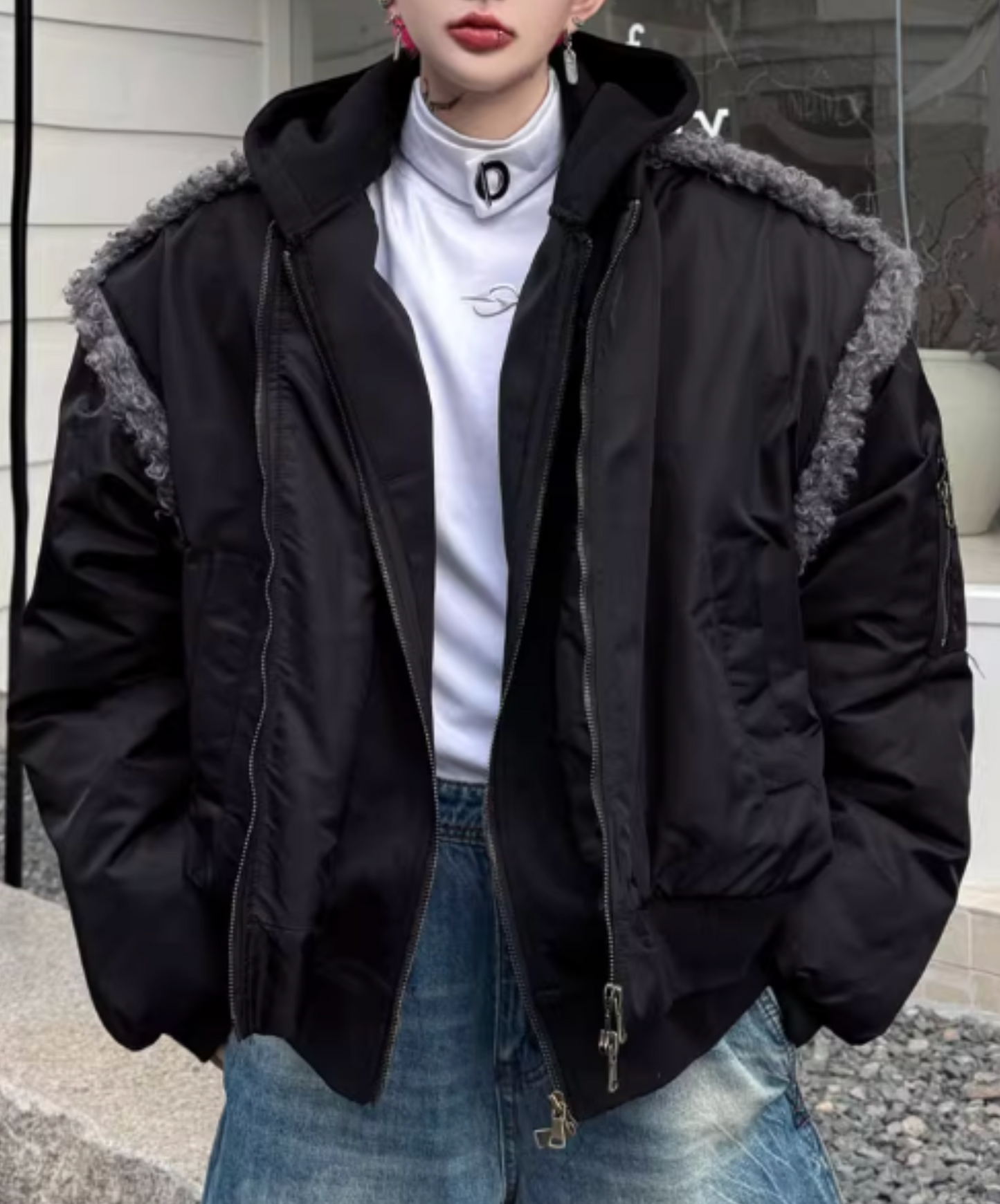 faux fur connection shorts jacket EN2563