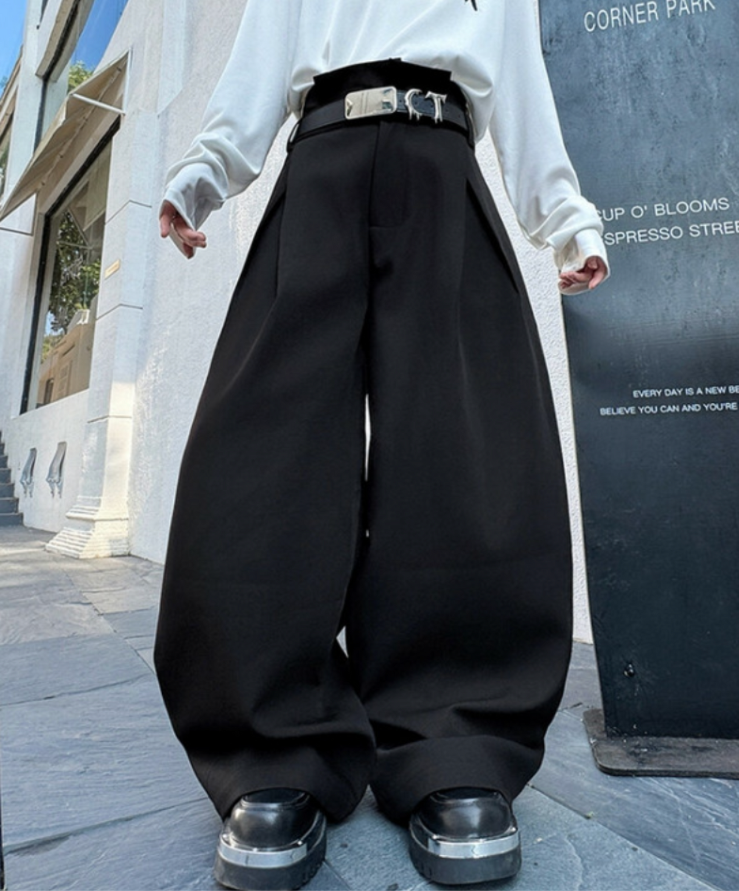 smooth drape texture wide pants EN2339