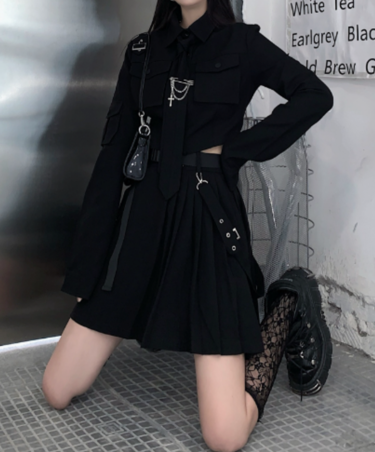【style72】dark mode outfit set EN1981( shirt+ skirt set)