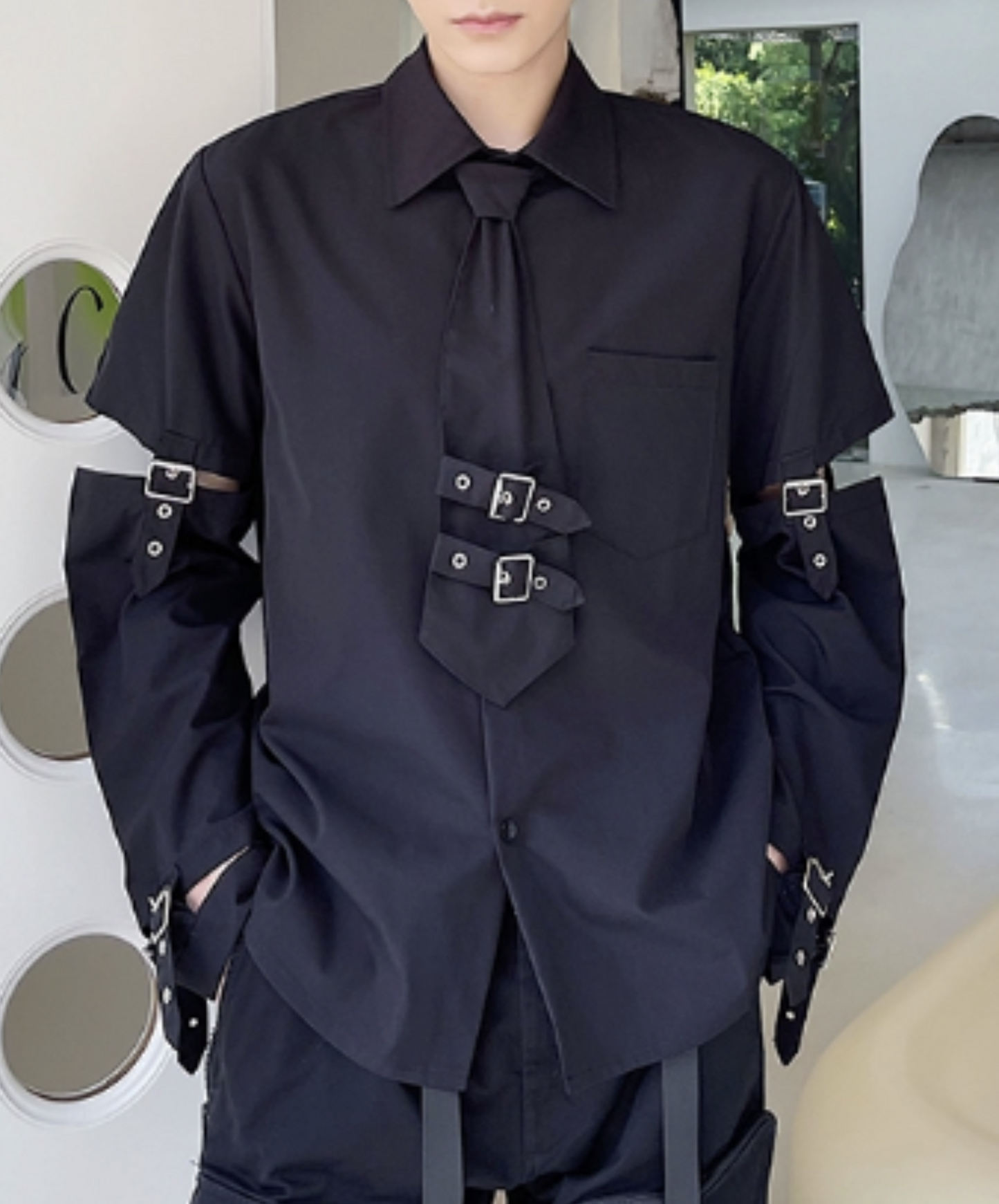dark buckle decoration shirt EN1052