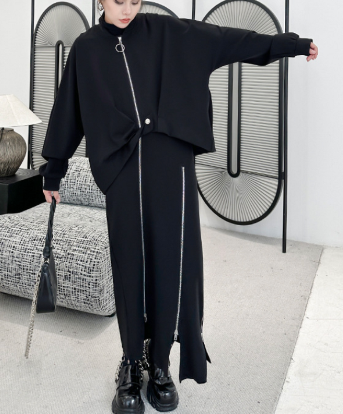 dark deformed hem design jacket EN2356