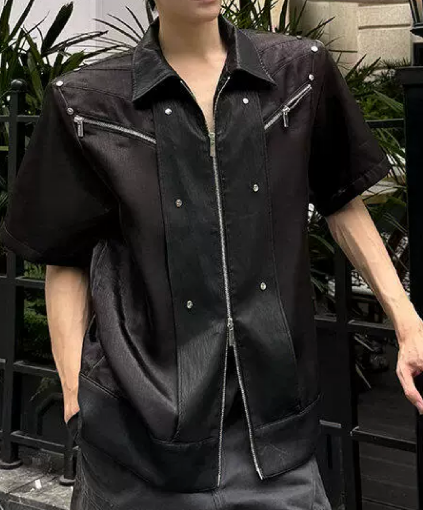 zip-up glossy studs shirt EN2859