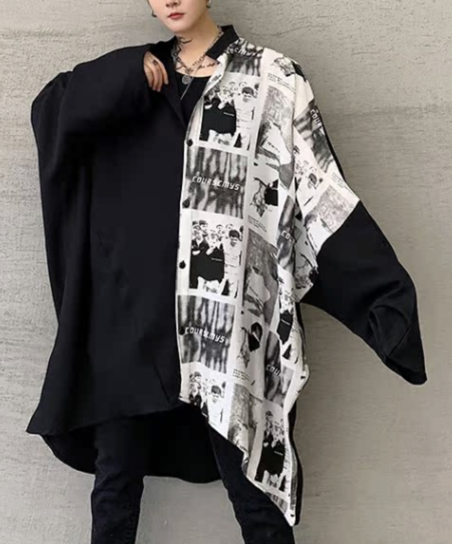 retro photo design asymmetric shirt EN2401