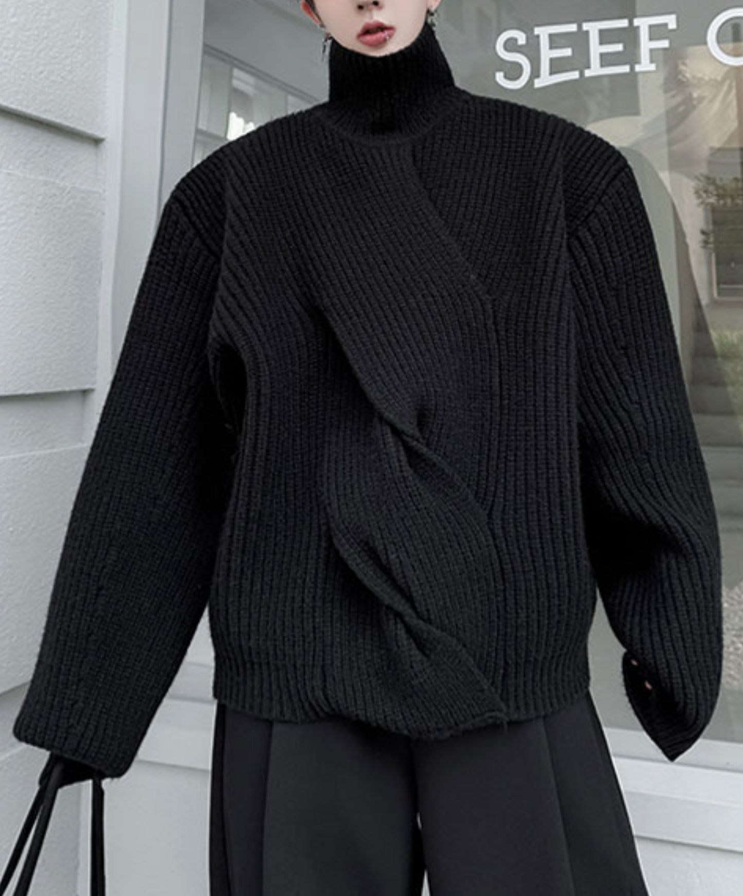 plain twist knit high neck sweater EN2524