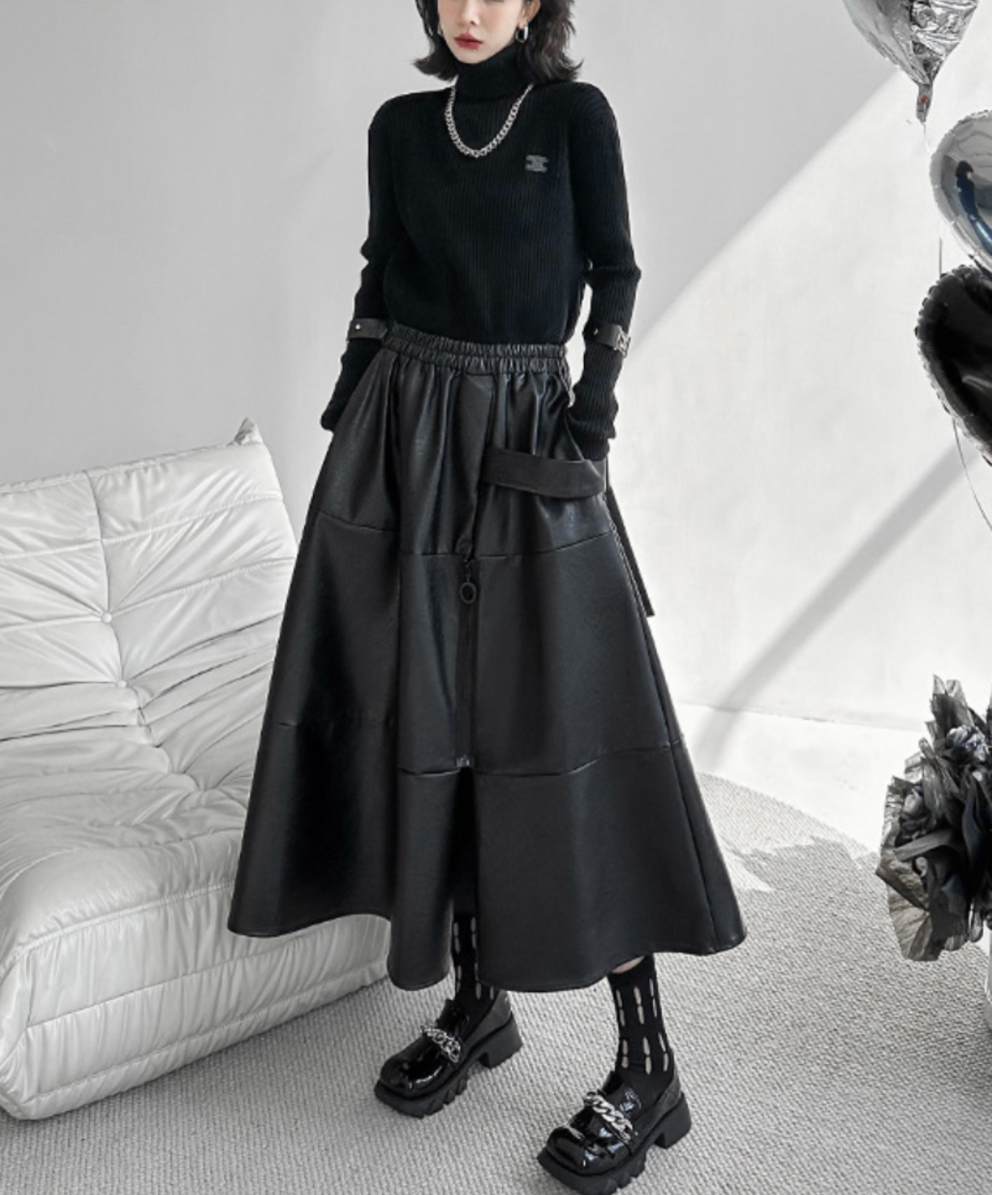 retro design hard pu leather skirt EN2342