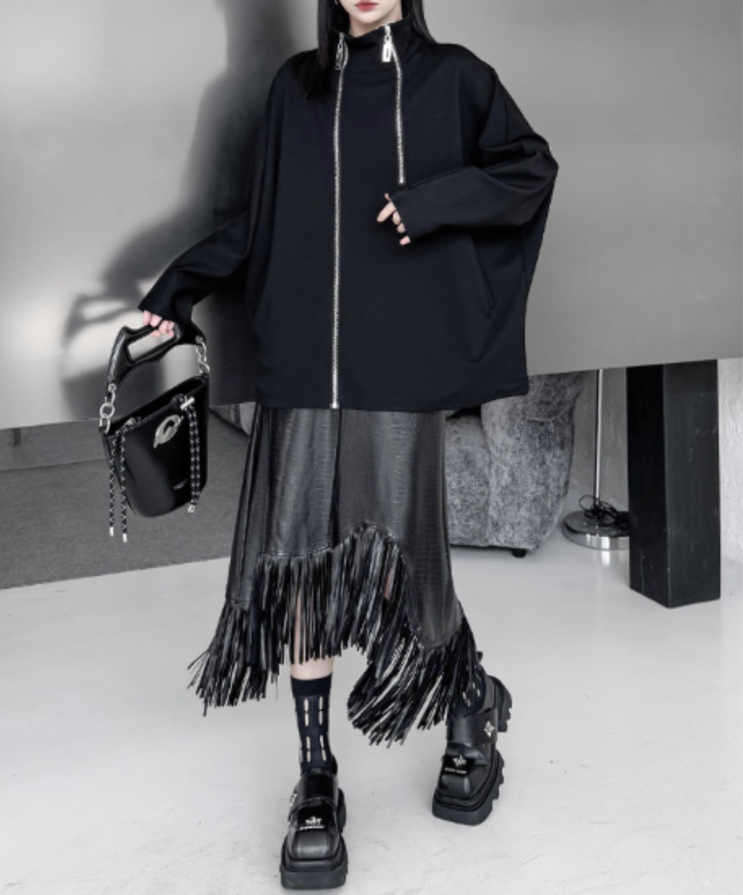 double-zipper dolman sleeve sweatshirt EN3115