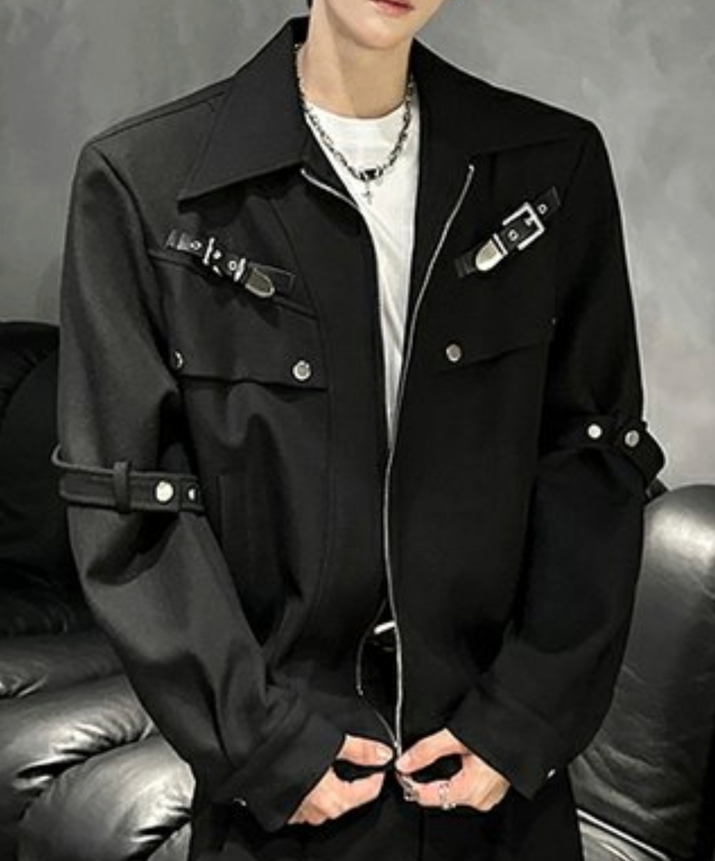 dark metal button short length jacket EN2455