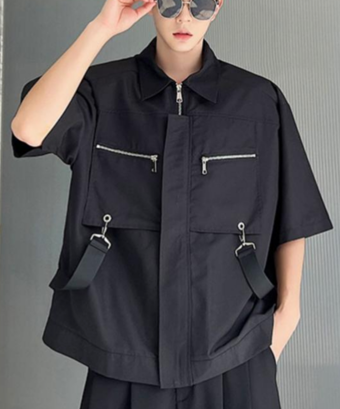 metal zipper and wide belt zip shirt EN2125