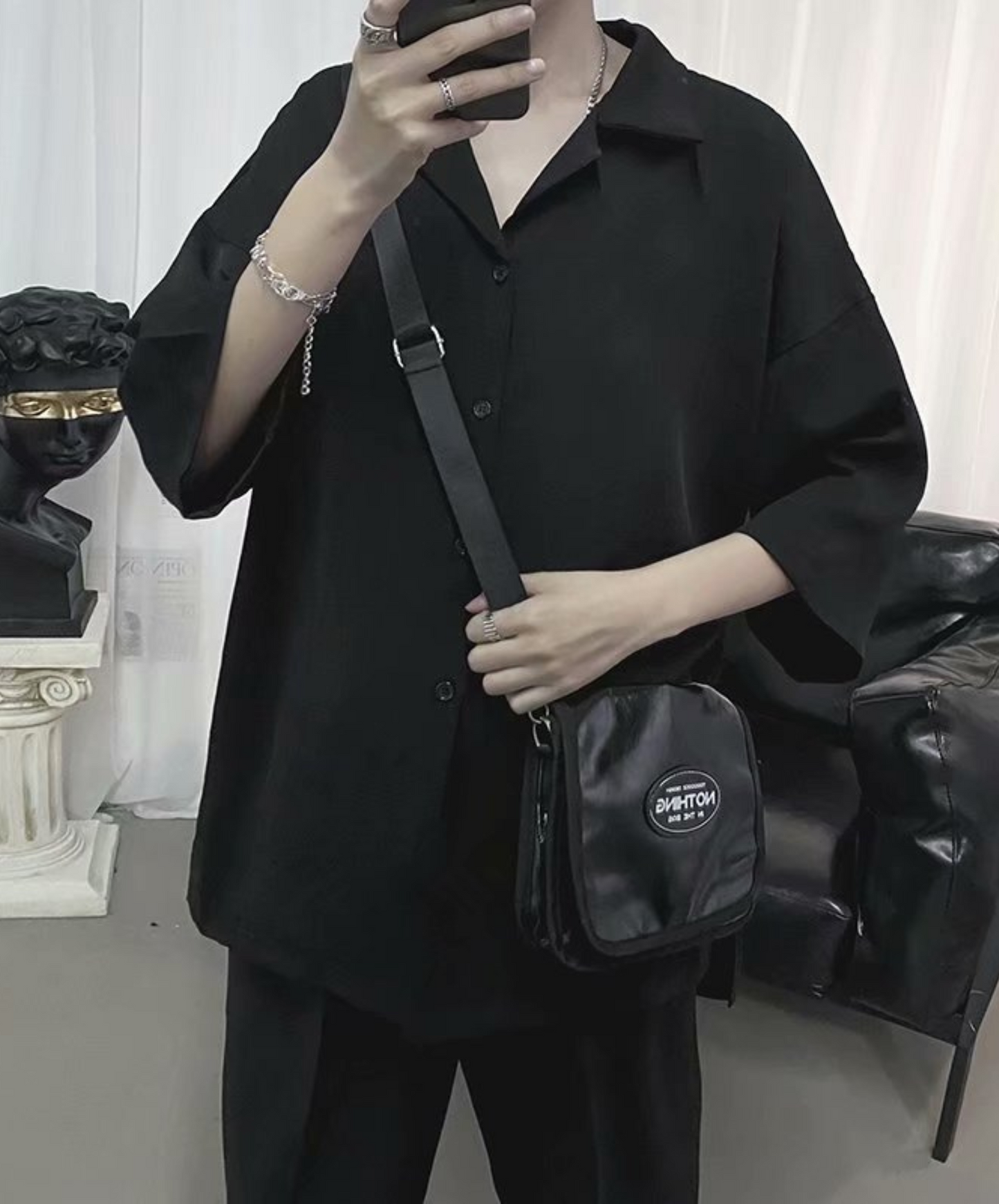 dark loose three quarter sleeve shirt EN867