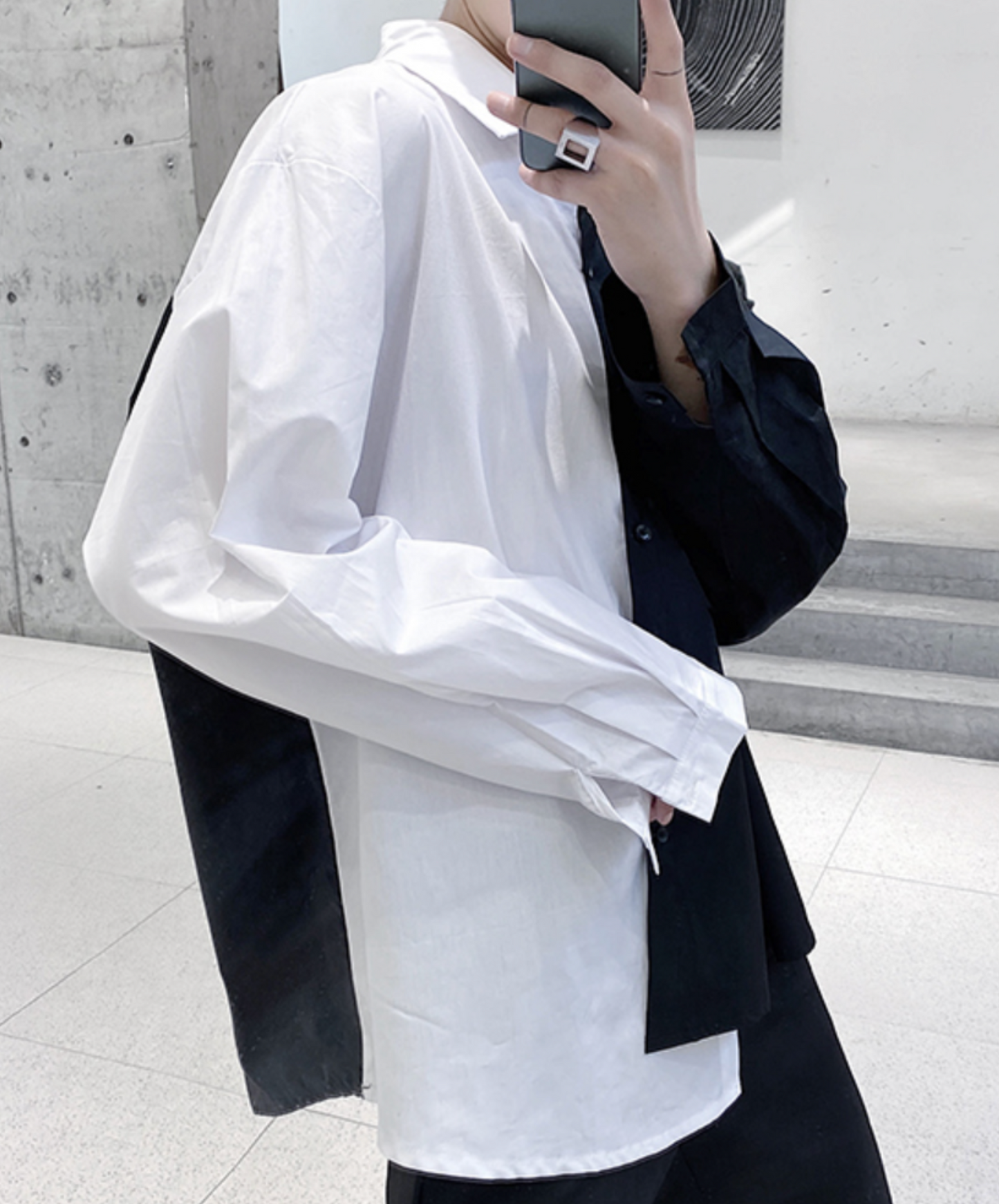 monotone contrast asymmetric shirt EN2046