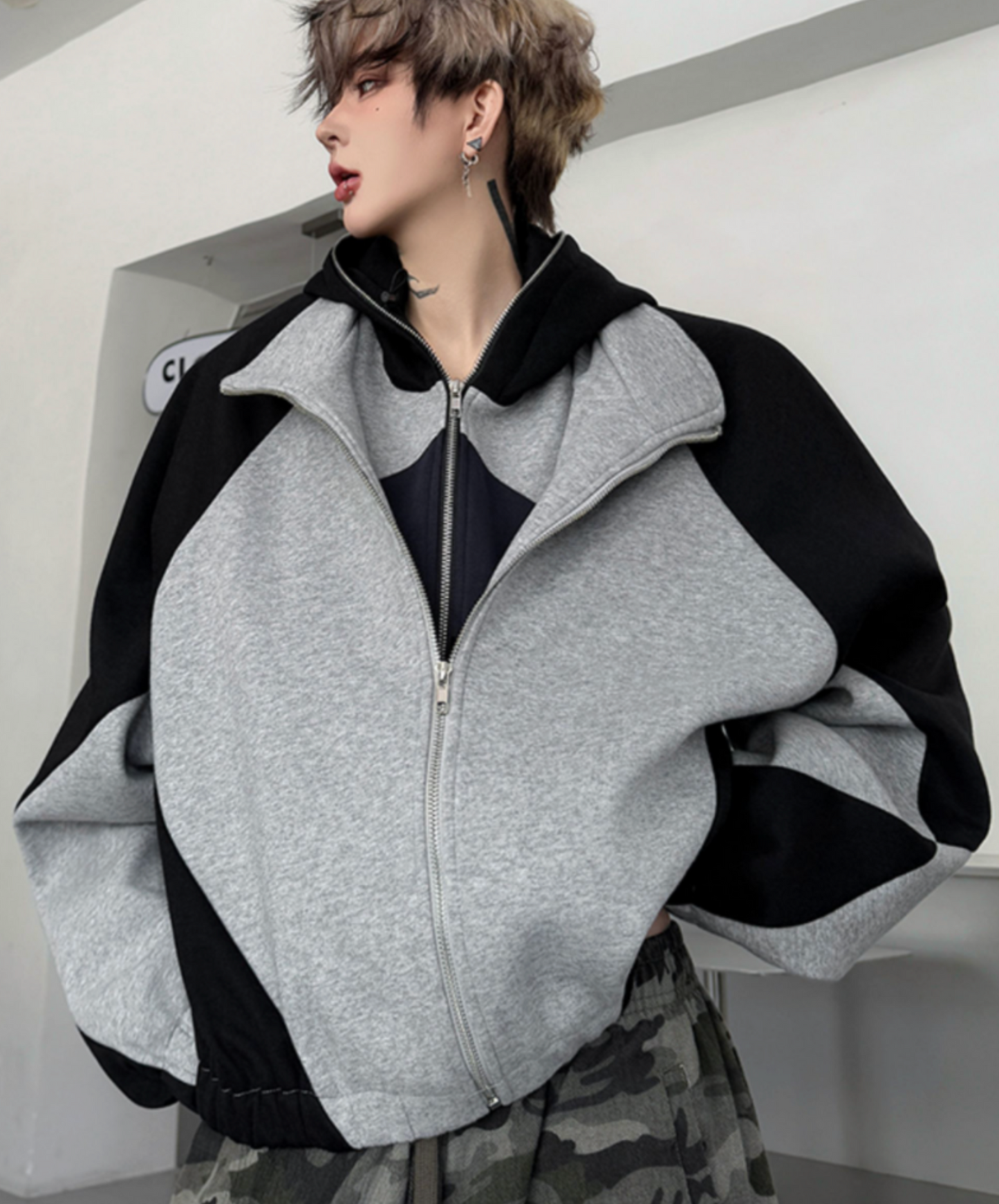 layered patchwork hoodie EN2613
