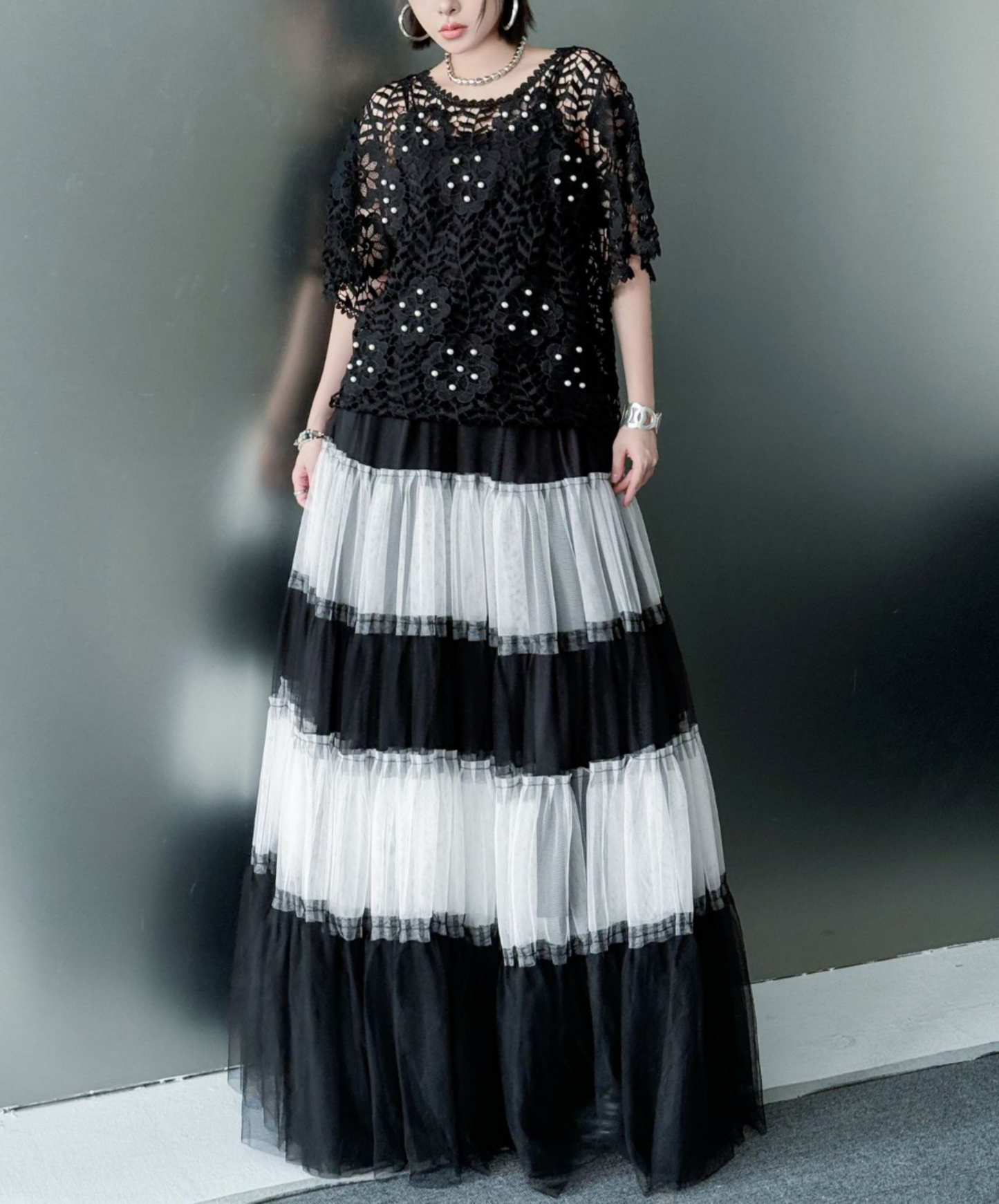 monotone border tulle skirt EN2282