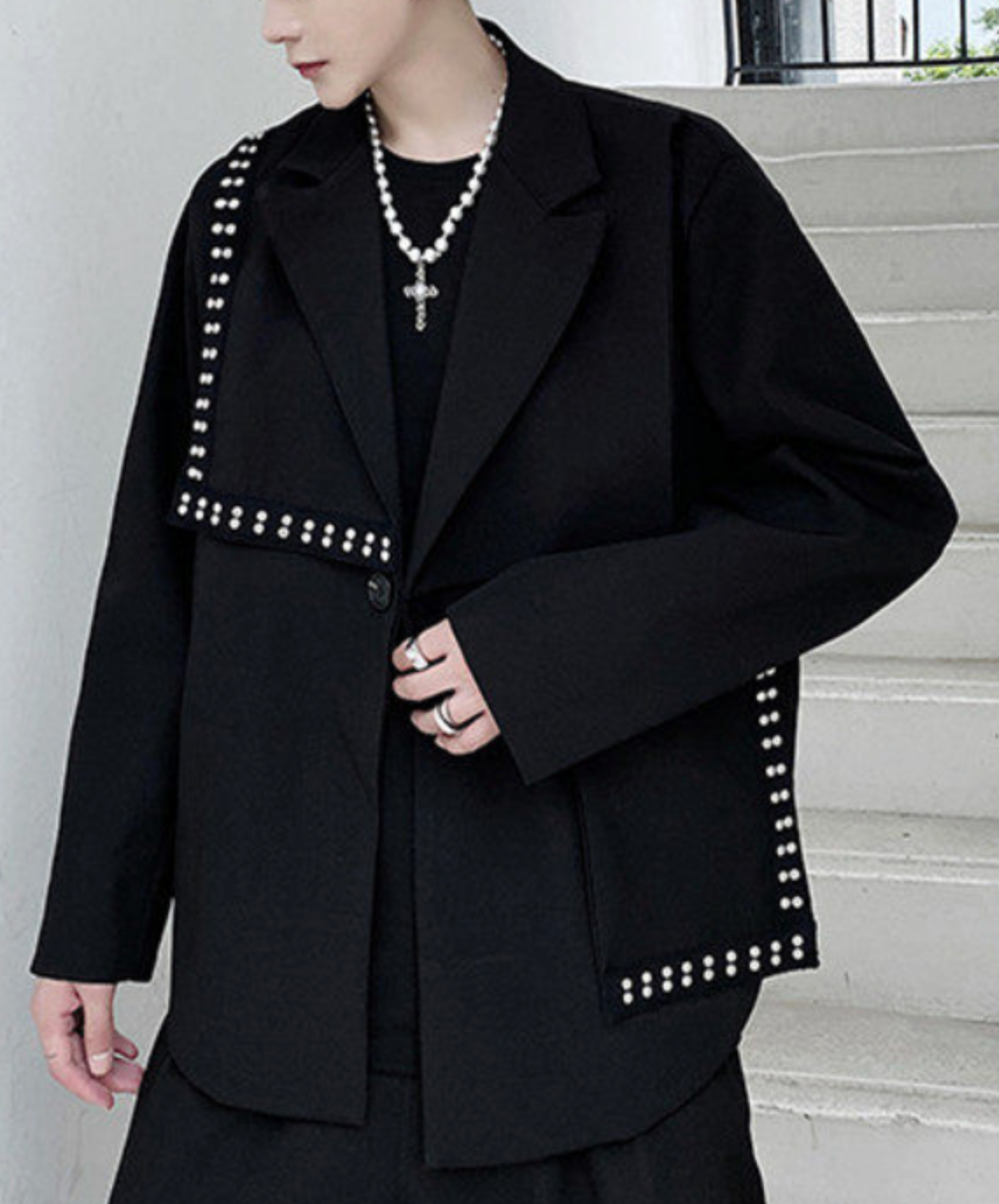 asymmetrical stud decoration jacket EN2667