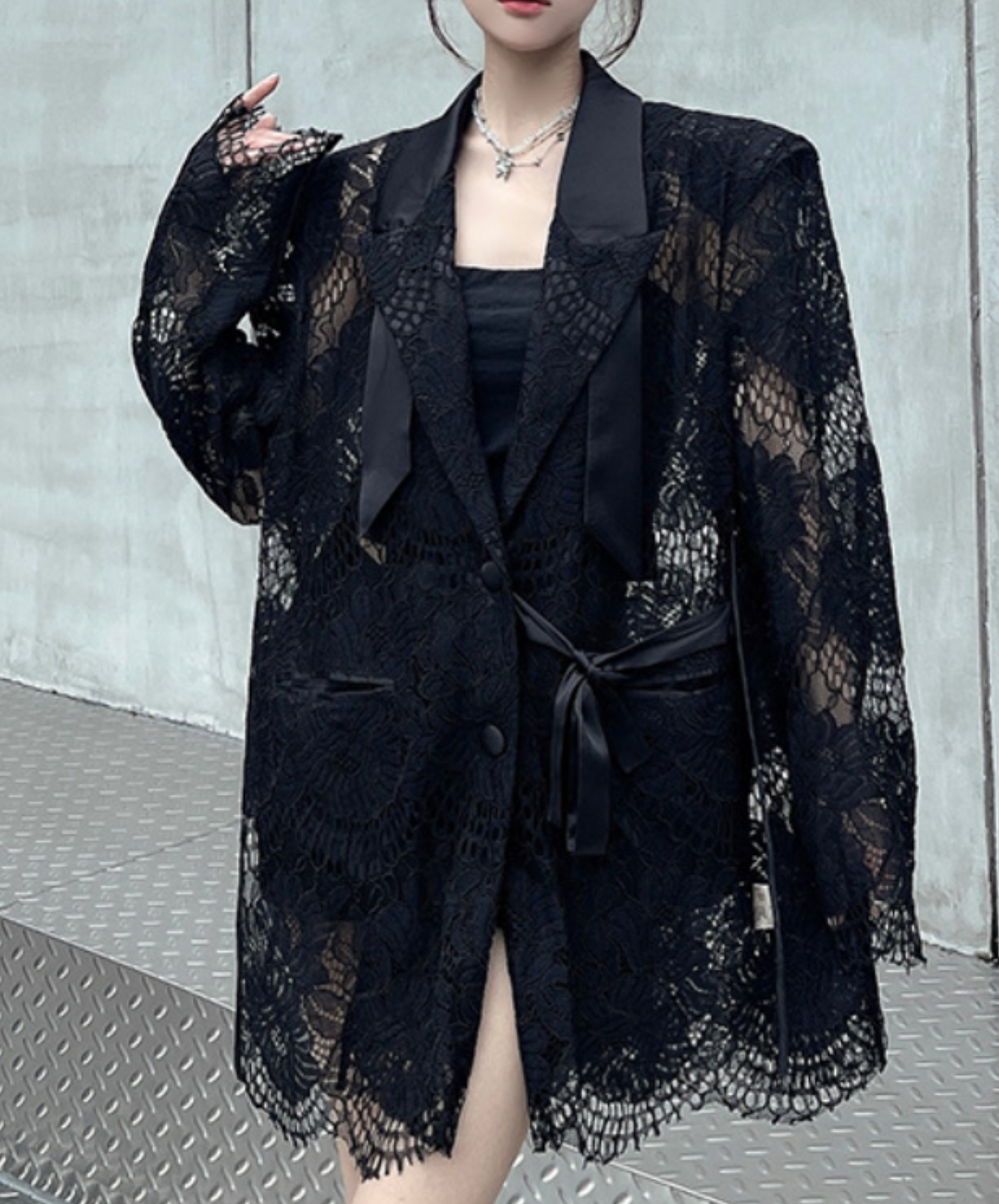 lace splicing ribbon jacket EN2328