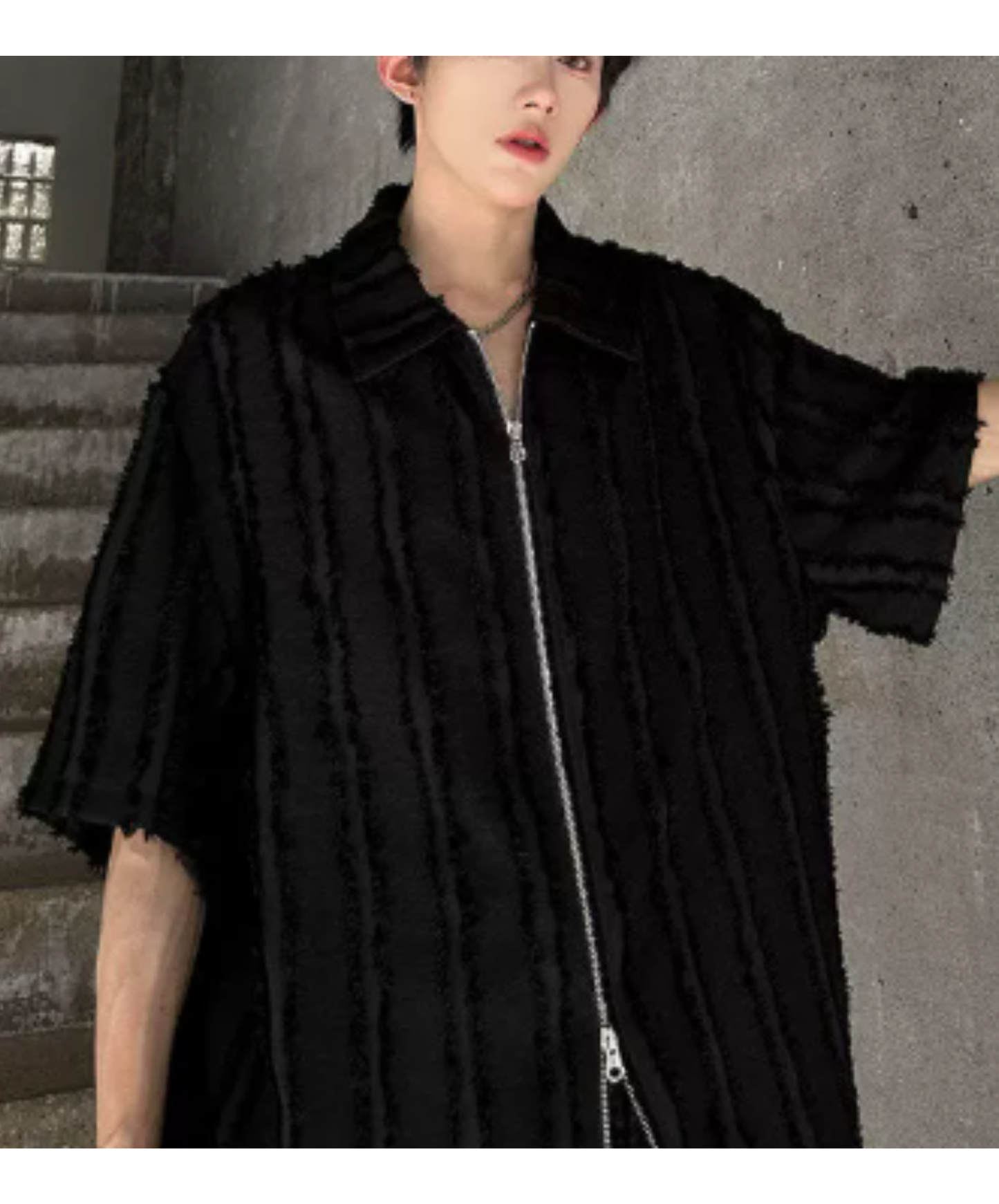 frayed design double zipper shirt EN2976