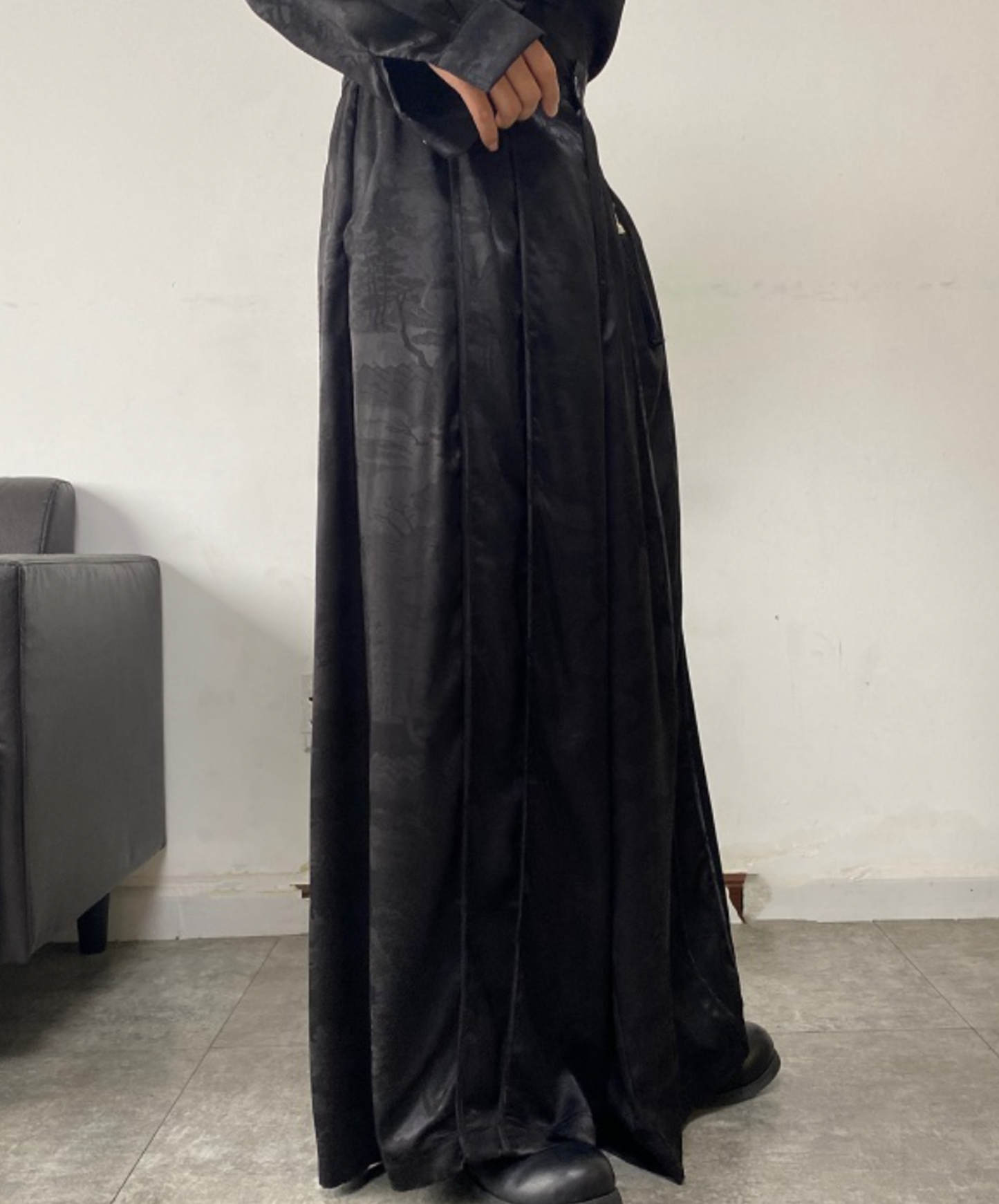 with chinese style printed tassel long pants EN1518