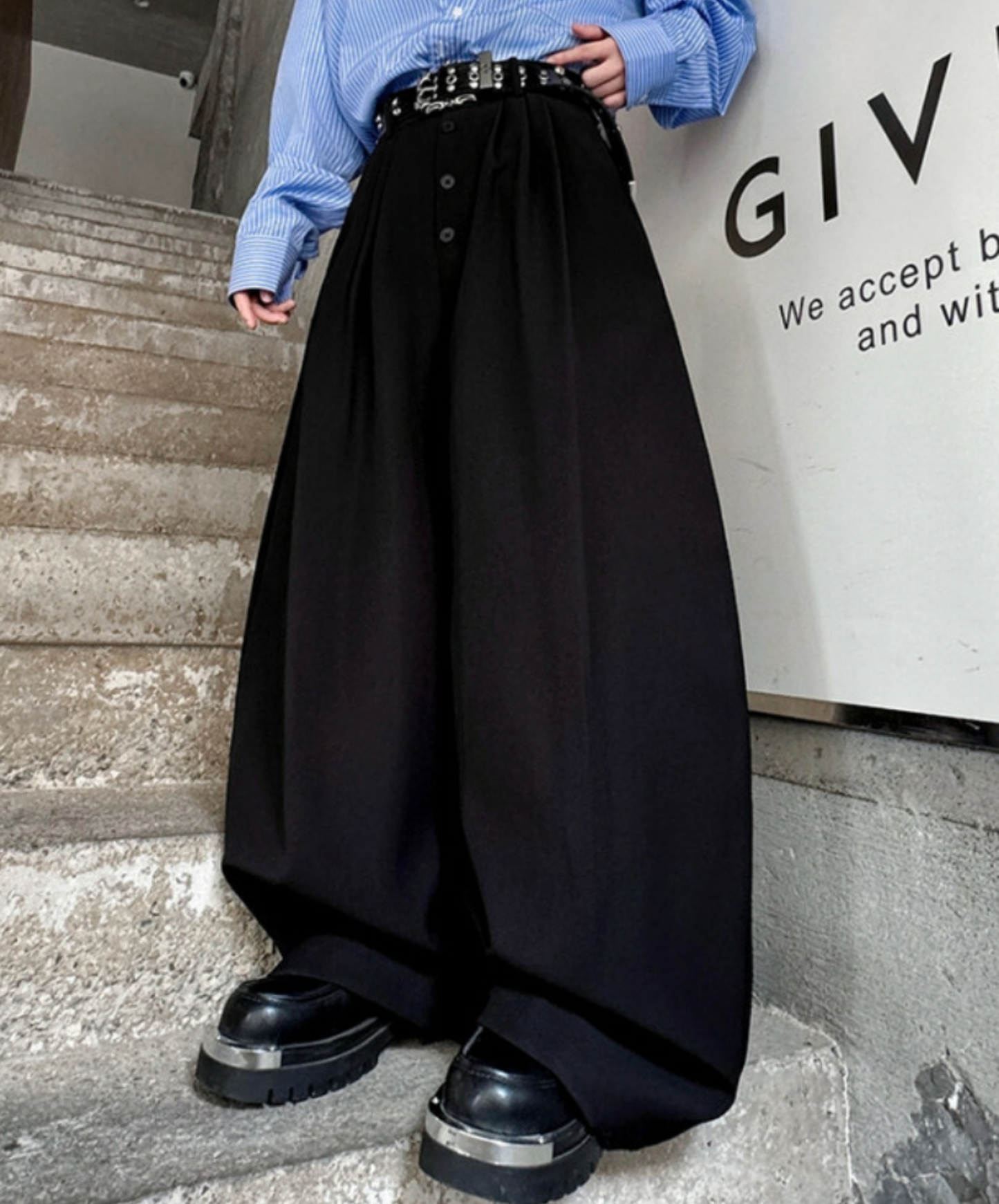 casual button design wide pants EN2338