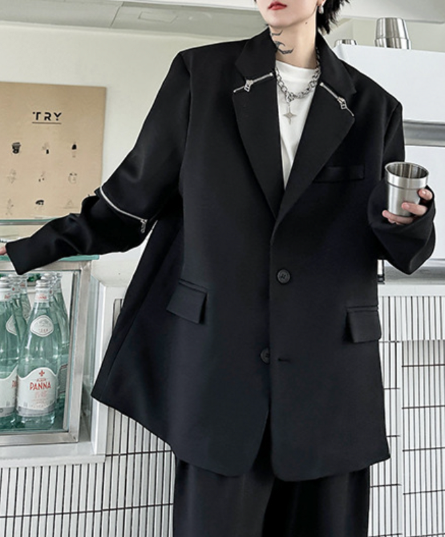 dark metal zipper decoration jacket EN1481