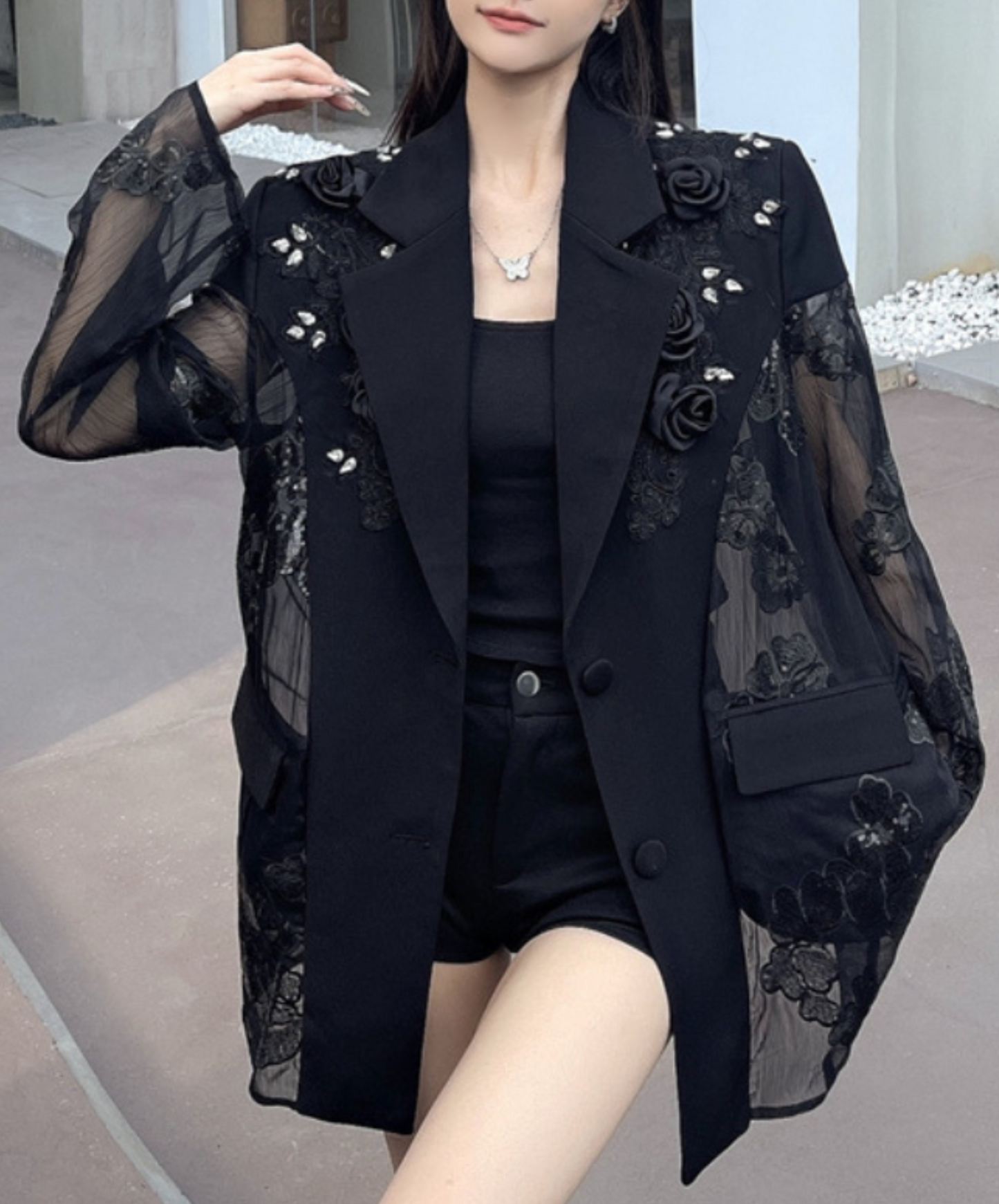 diamond embroidery flower stitch jacket EN2226
