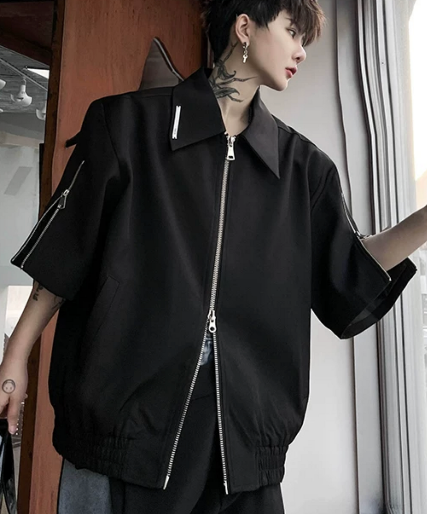 double zip-up short-sleeved jacket EN2864