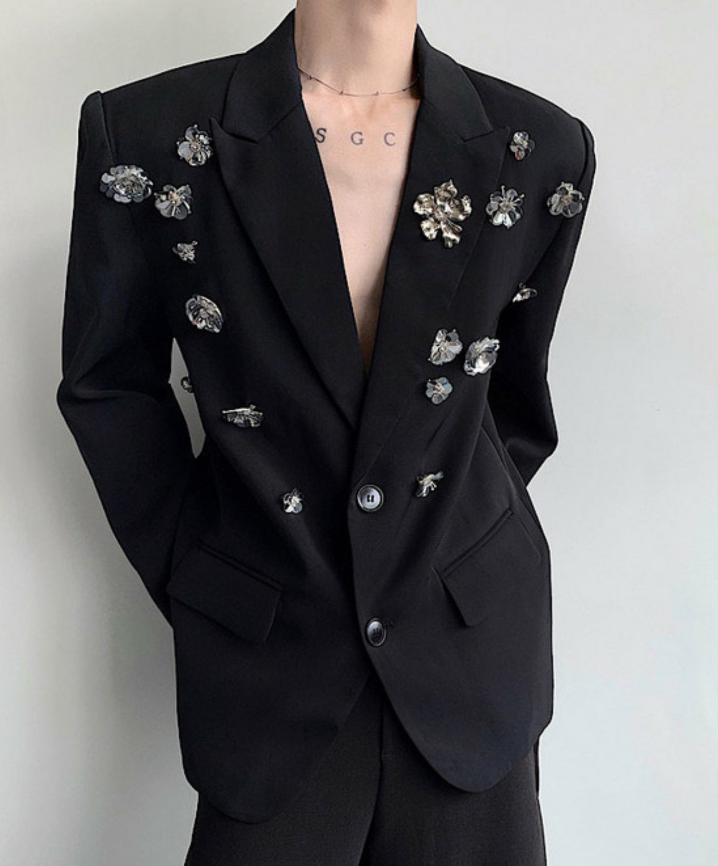 silver rose decoration jacket EN2387