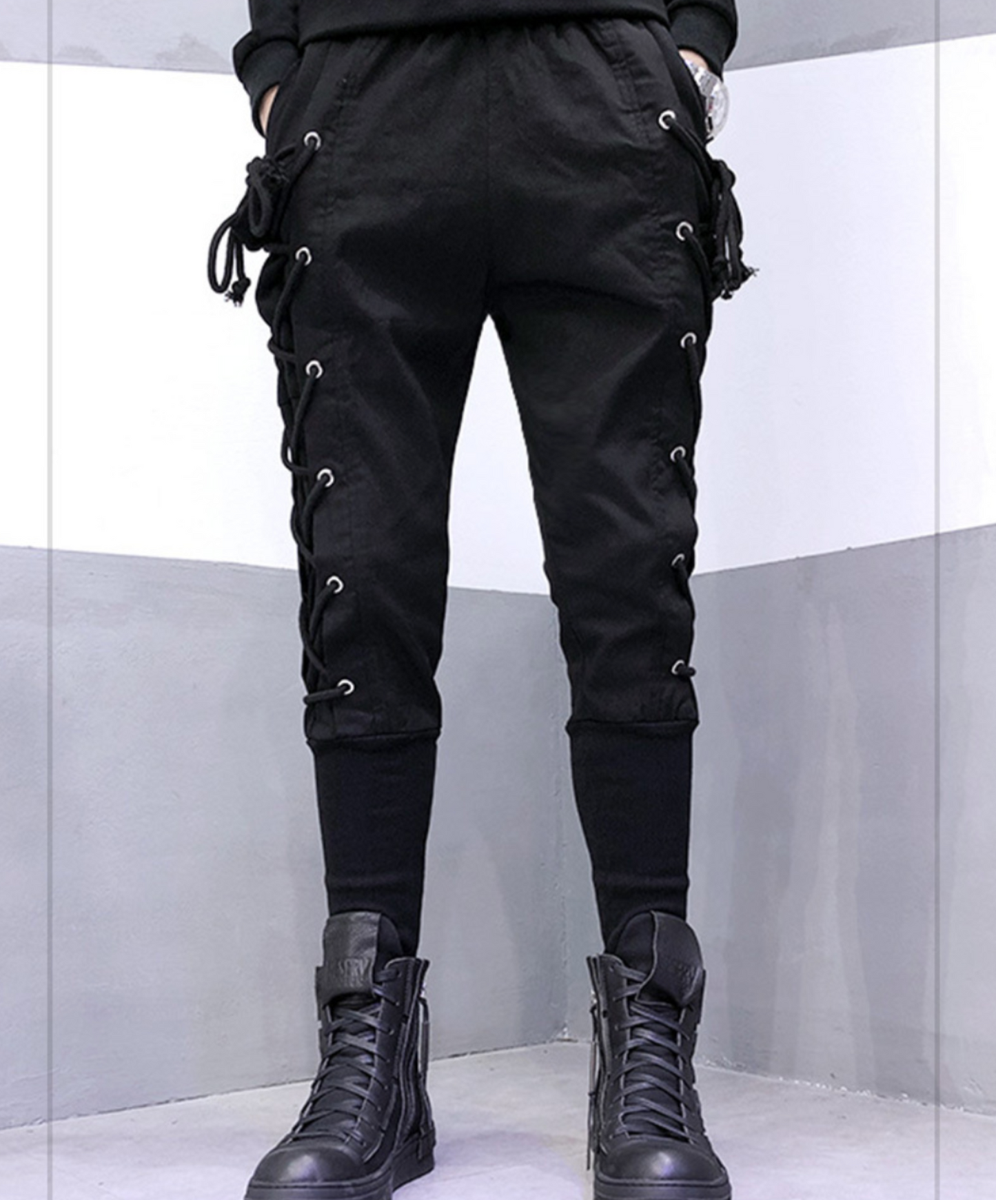 dark lace-up slim pants EN2198