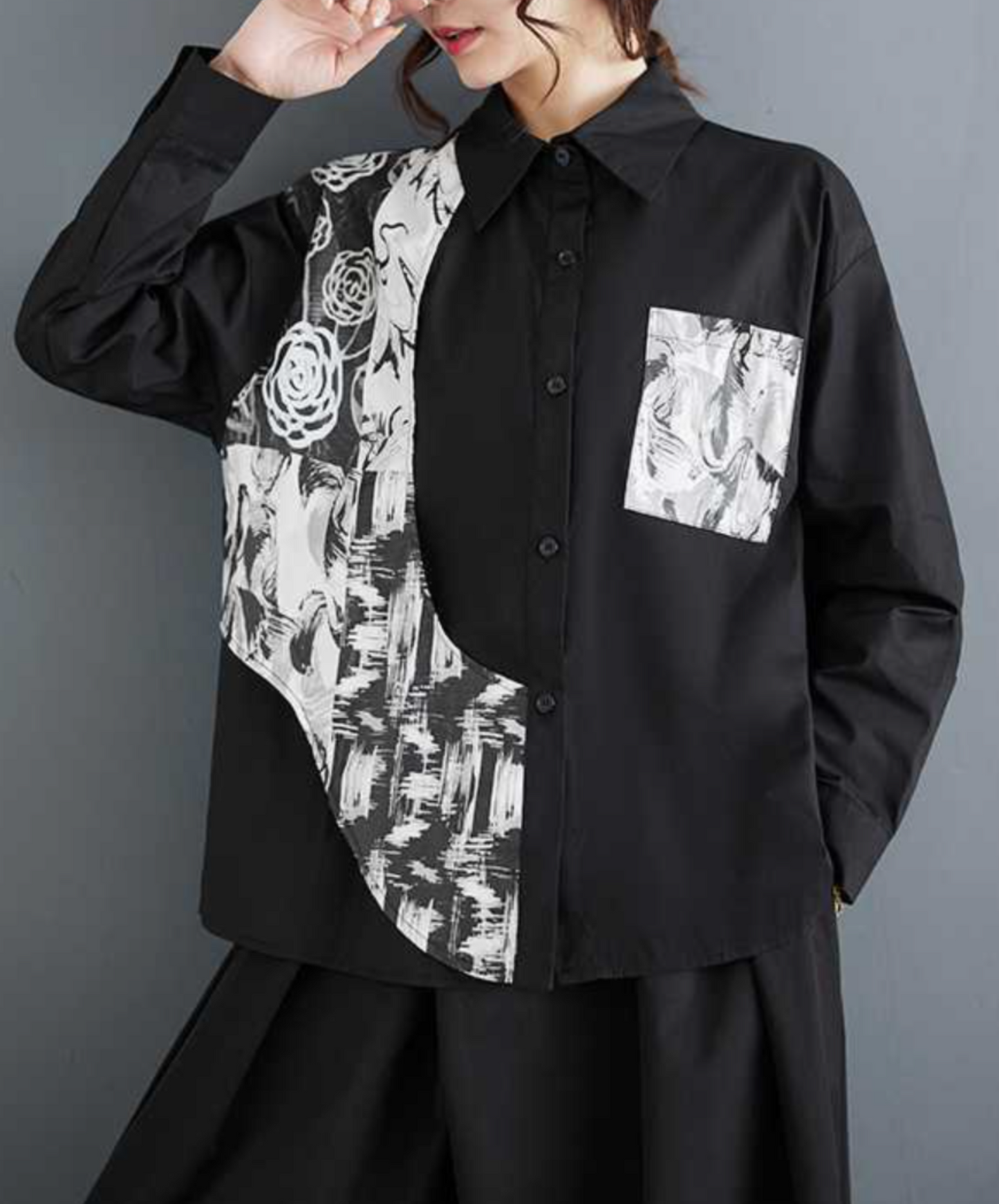 asymmetric splicing design shirt EN1652