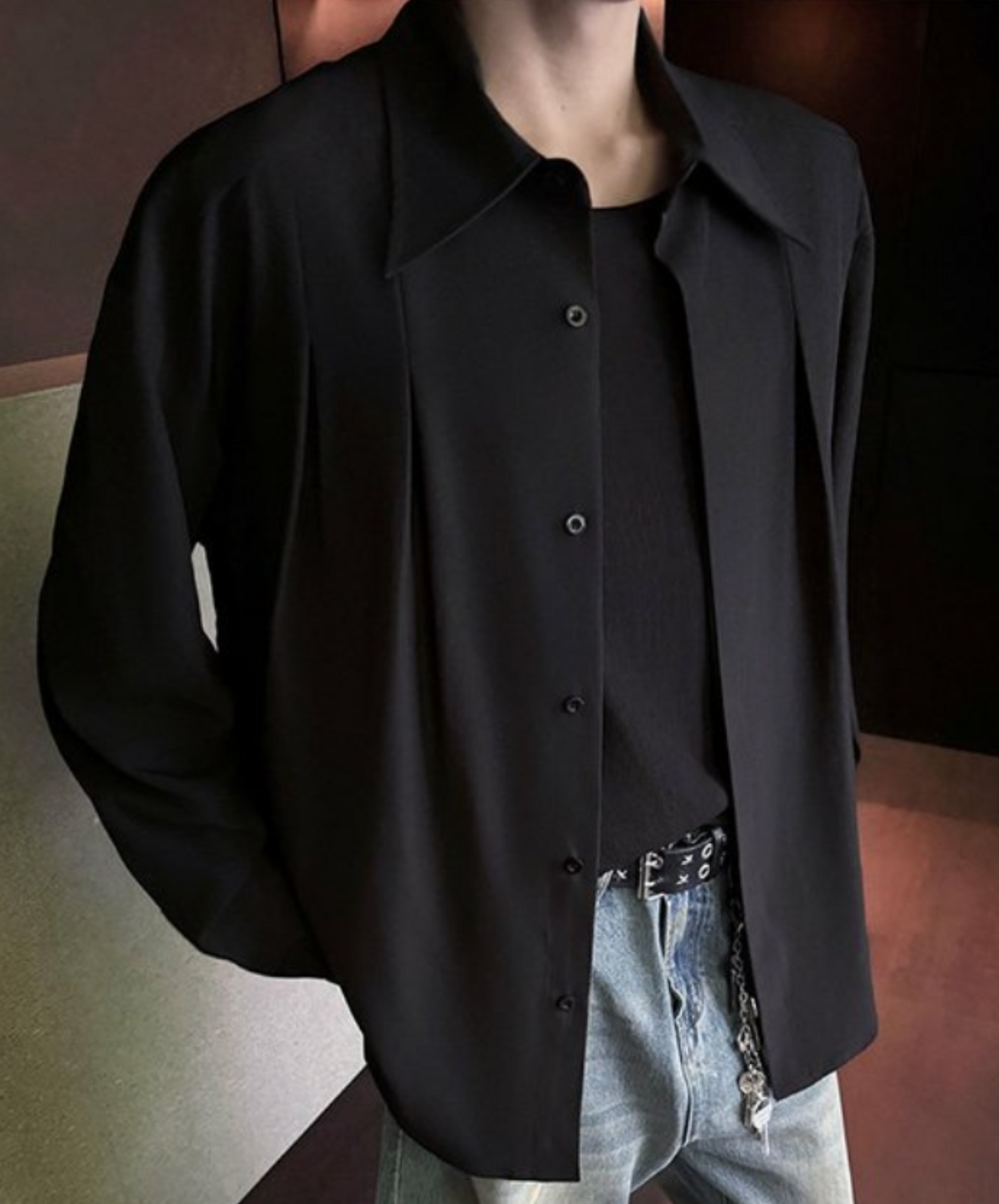 retro pleated drape shirt EN2310