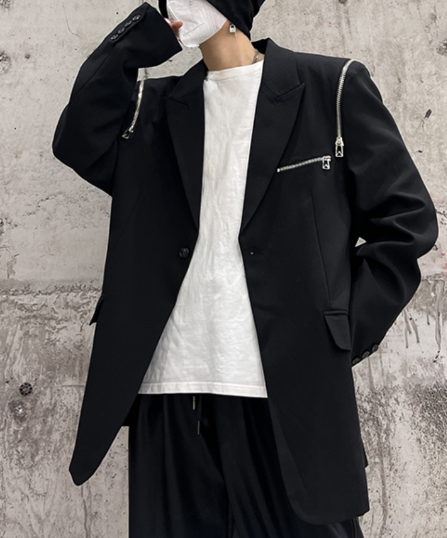 dark metal zip up design loose jacket EN1534