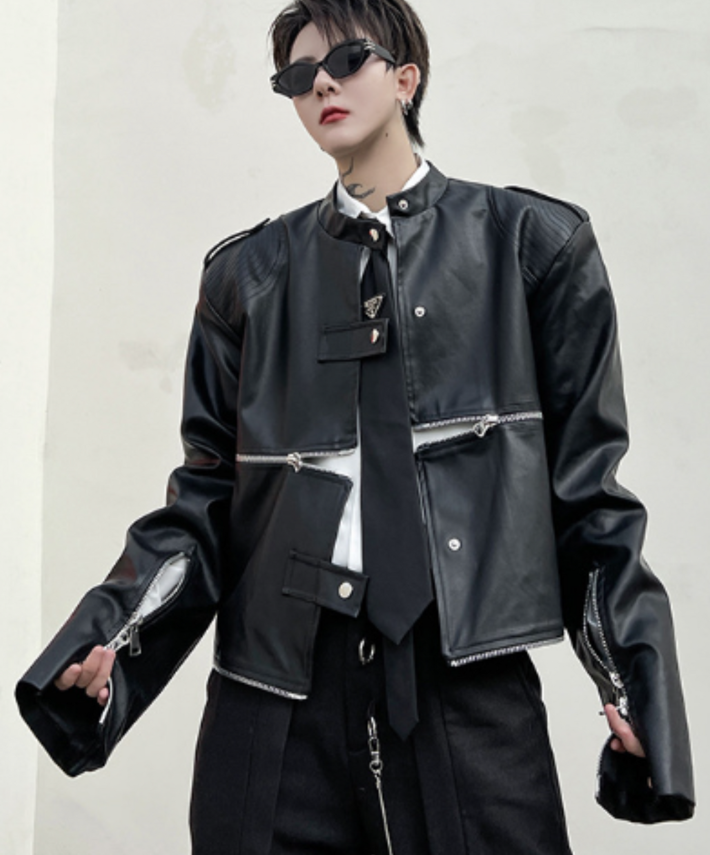 zip design leather jacket EN1229