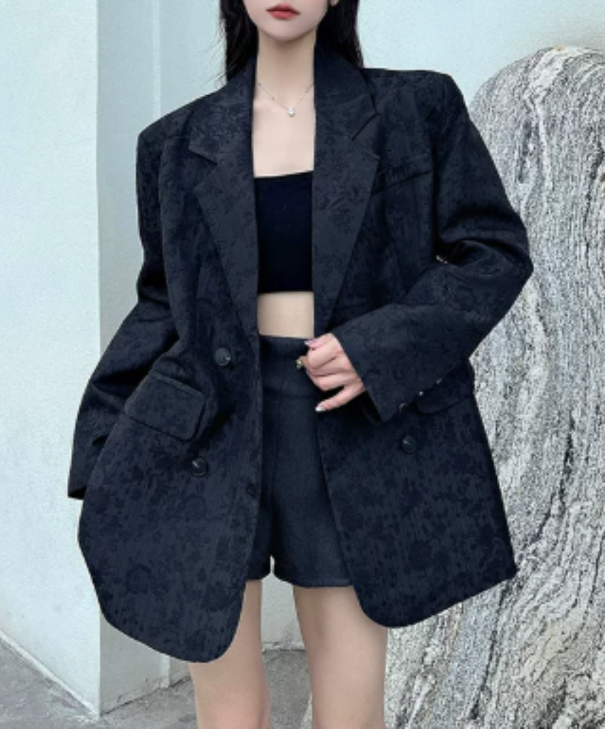 peaked lapel boxy silhouette jacket EN3209