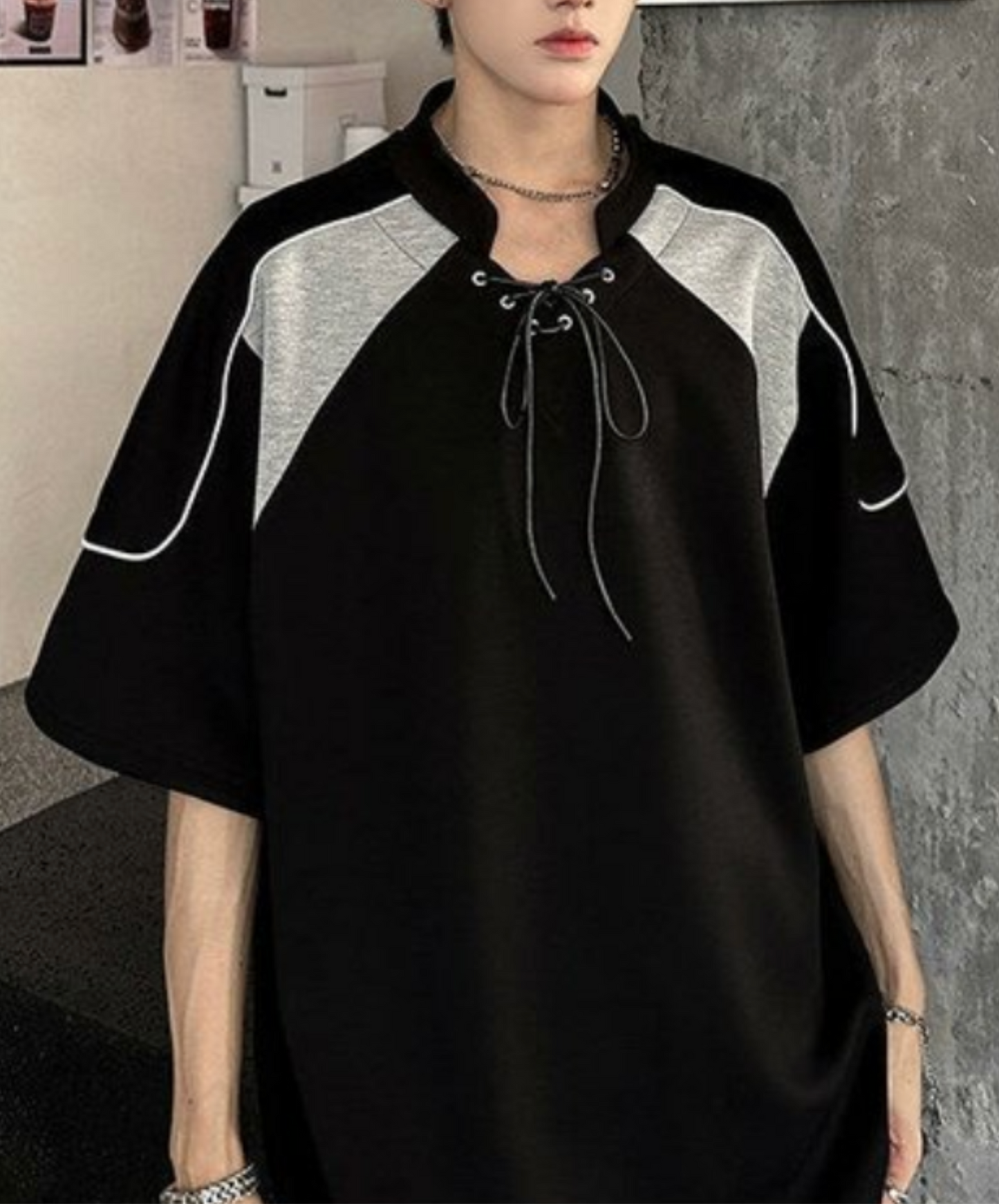 contrast stitched drawstring t-shirt EN2203