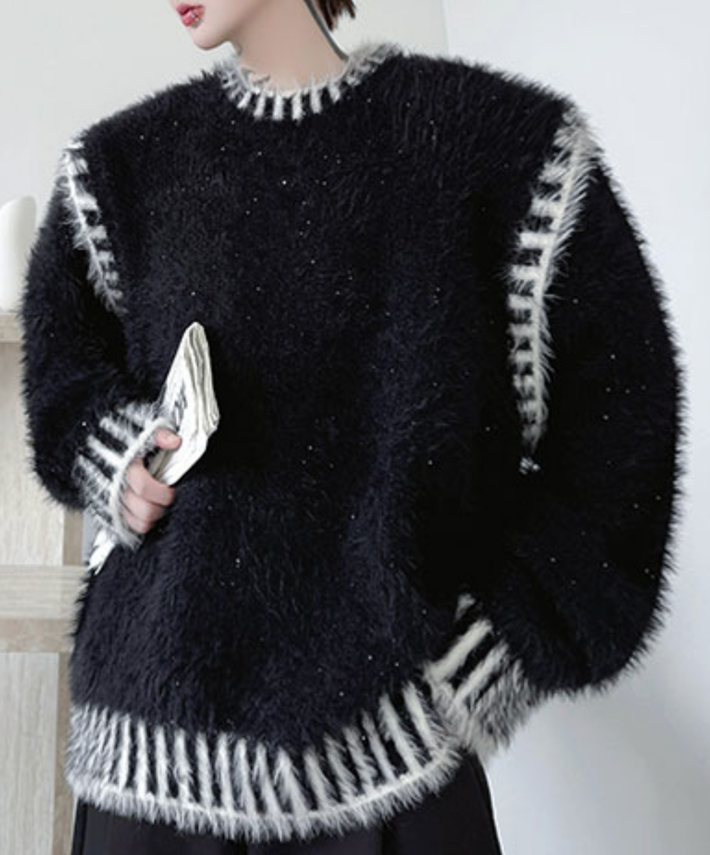 dark retro colorblock stitching sweater EN2532