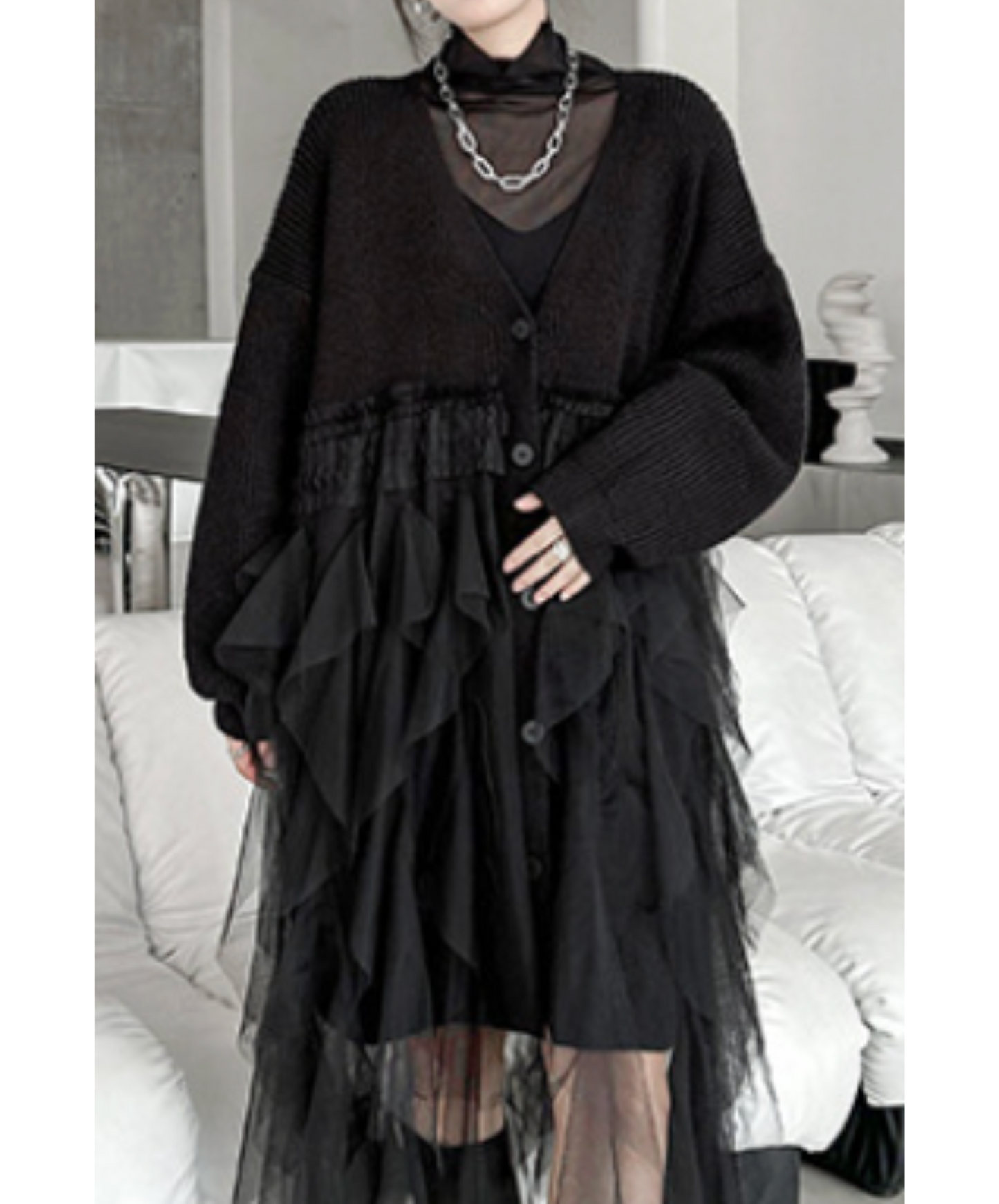 layered ruffle tulle cardigan EN2448