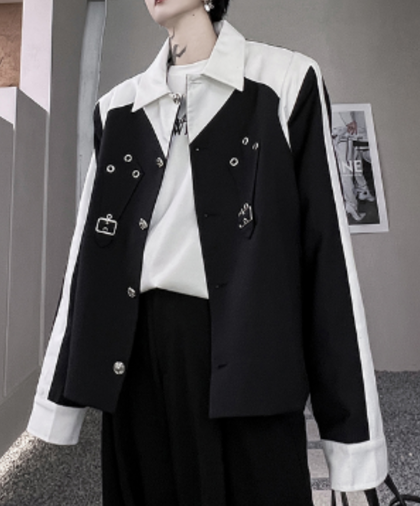 bicolor loose silhouette jacket EN1247